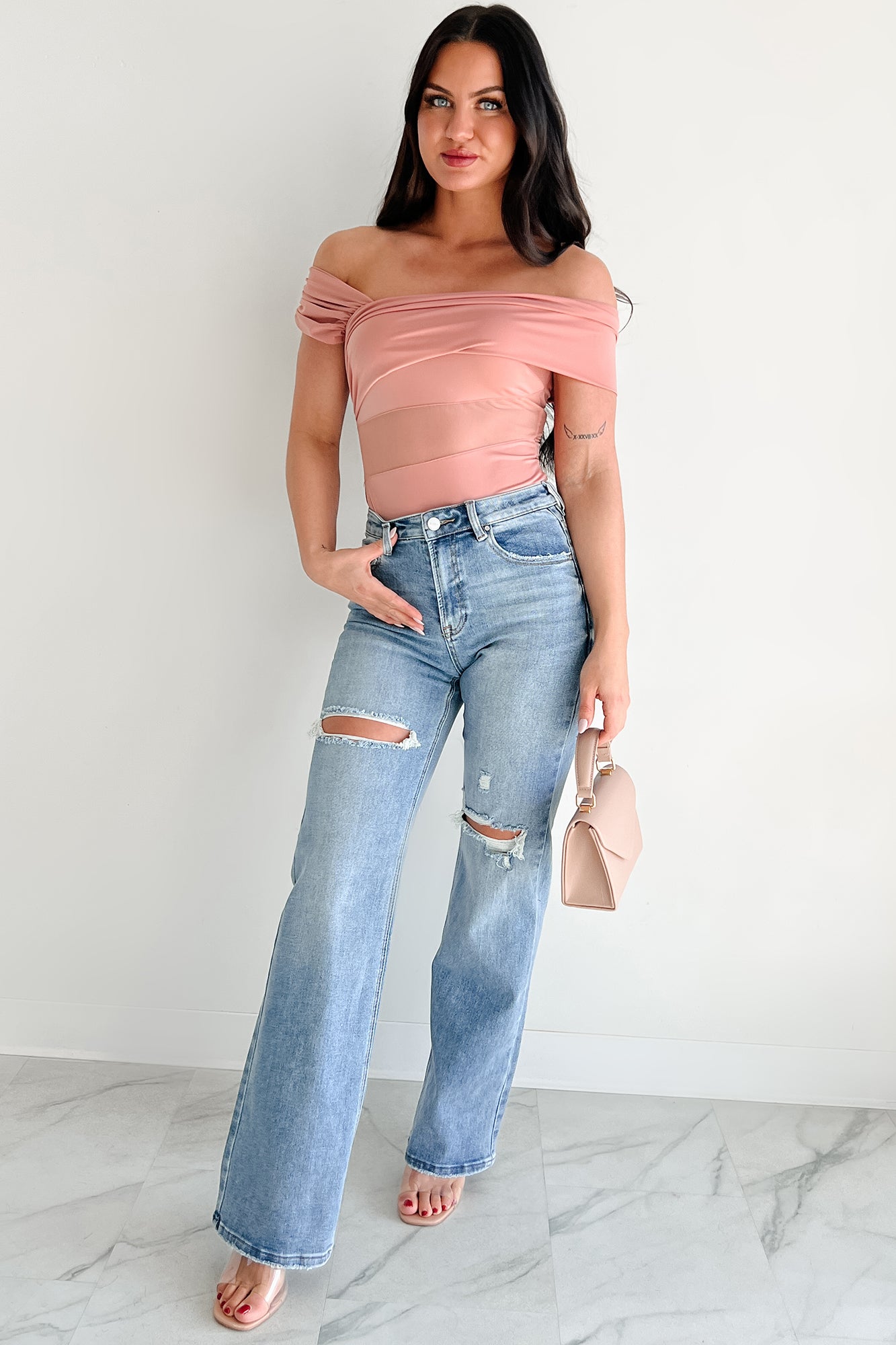 Dolly High Rise Straight Leg Distressed Risen Jeans (Medium)-The Formal Wear