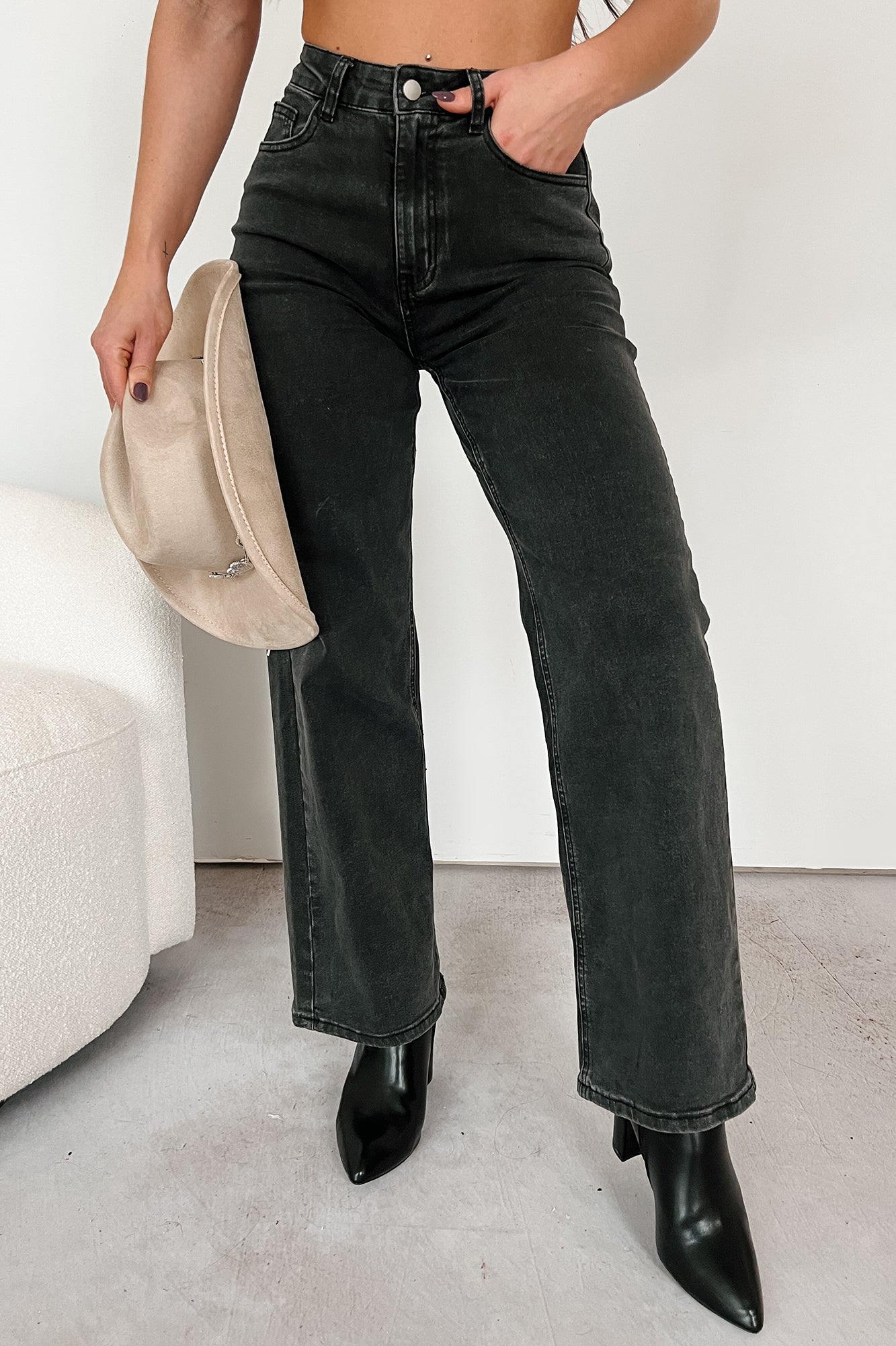 Tyelee TheFormalWear Original Non-Distressed Wide Leg Jeans (Washed Black)-The Formal Wear