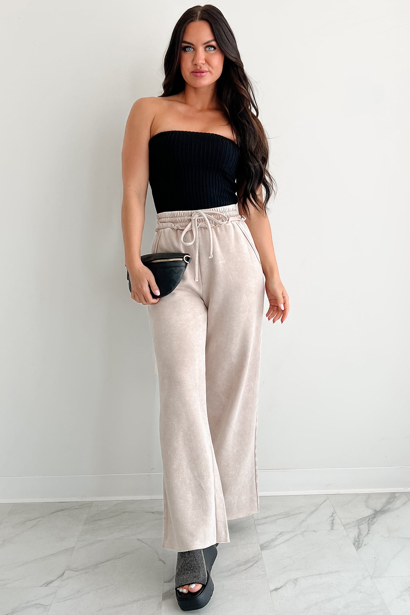 Cozy Corner Ribbed Strapless Fold Over Top (Black)-The Formal Wear