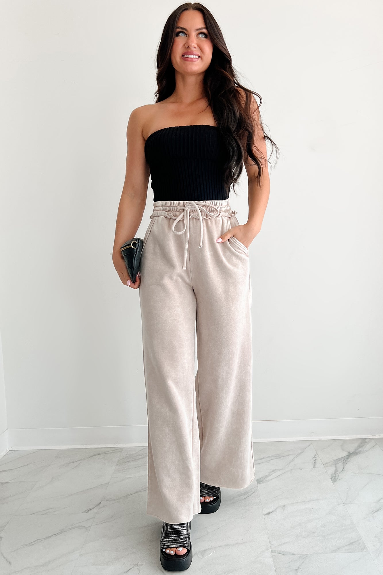 Cozy Corner Ribbed Strapless Fold Over Top (Black)-The Formal Wear