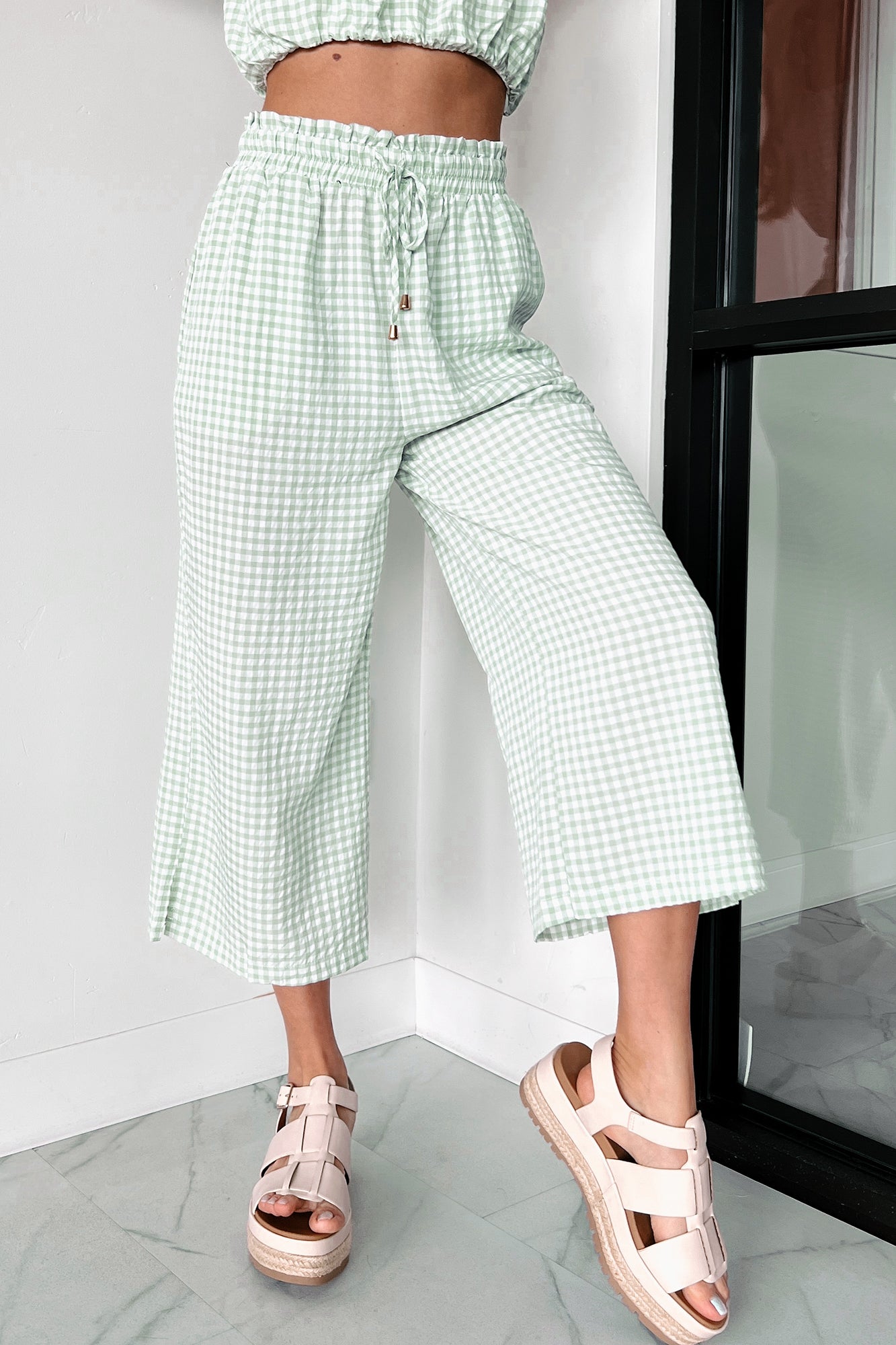 Armondo Gingham Crop Pants (Sage)-The Formal Wear