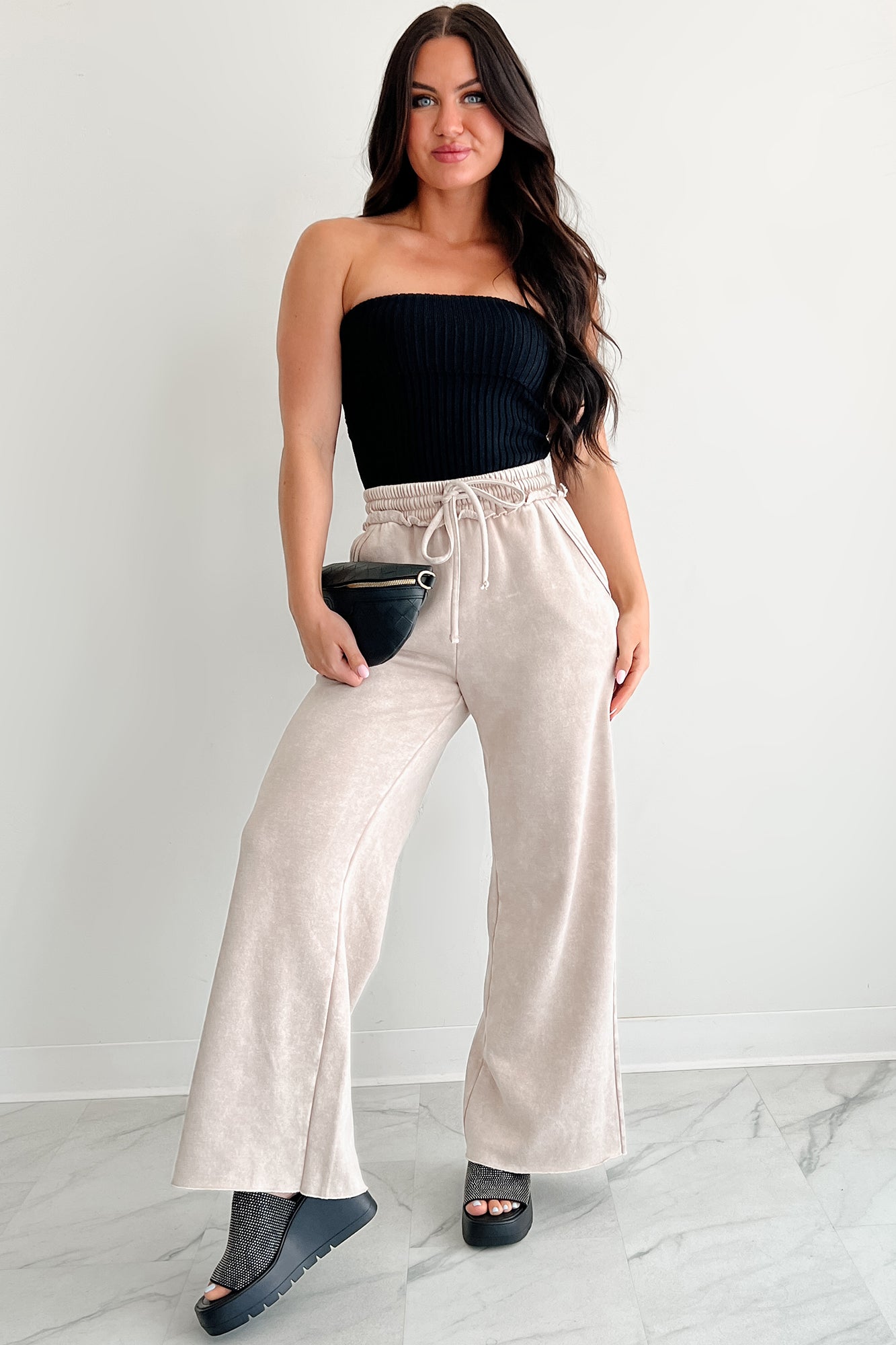 Cozy Corner Ribbed Strapless Fold Over Top (Black)-The Formal Wear