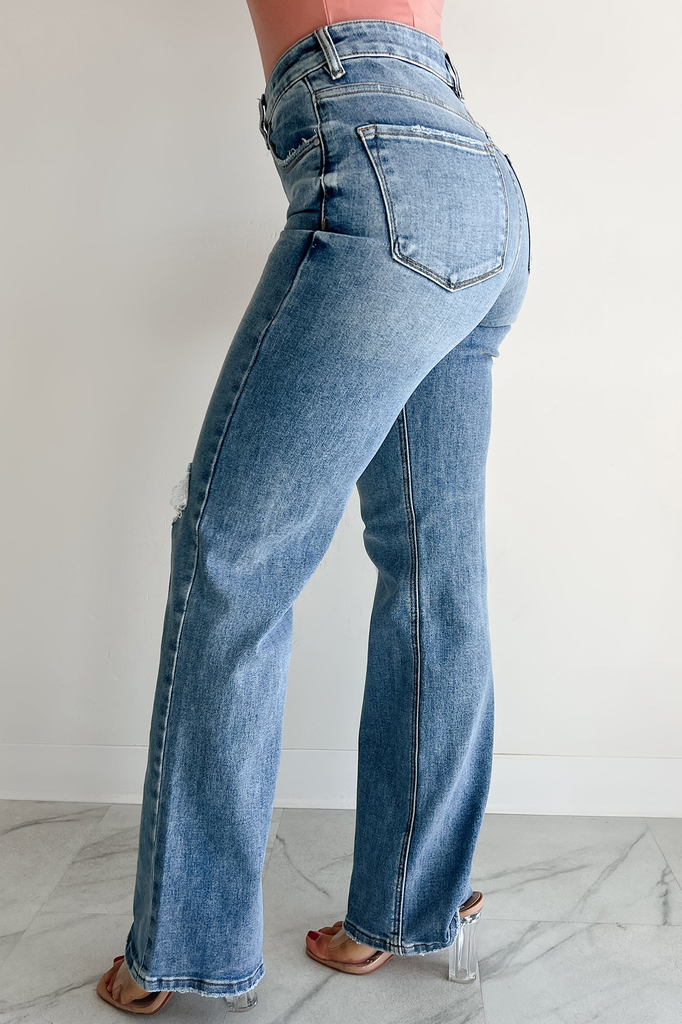 Dolly High Rise Straight Leg Distressed Risen Jeans (Medium)-The Formal Wear
