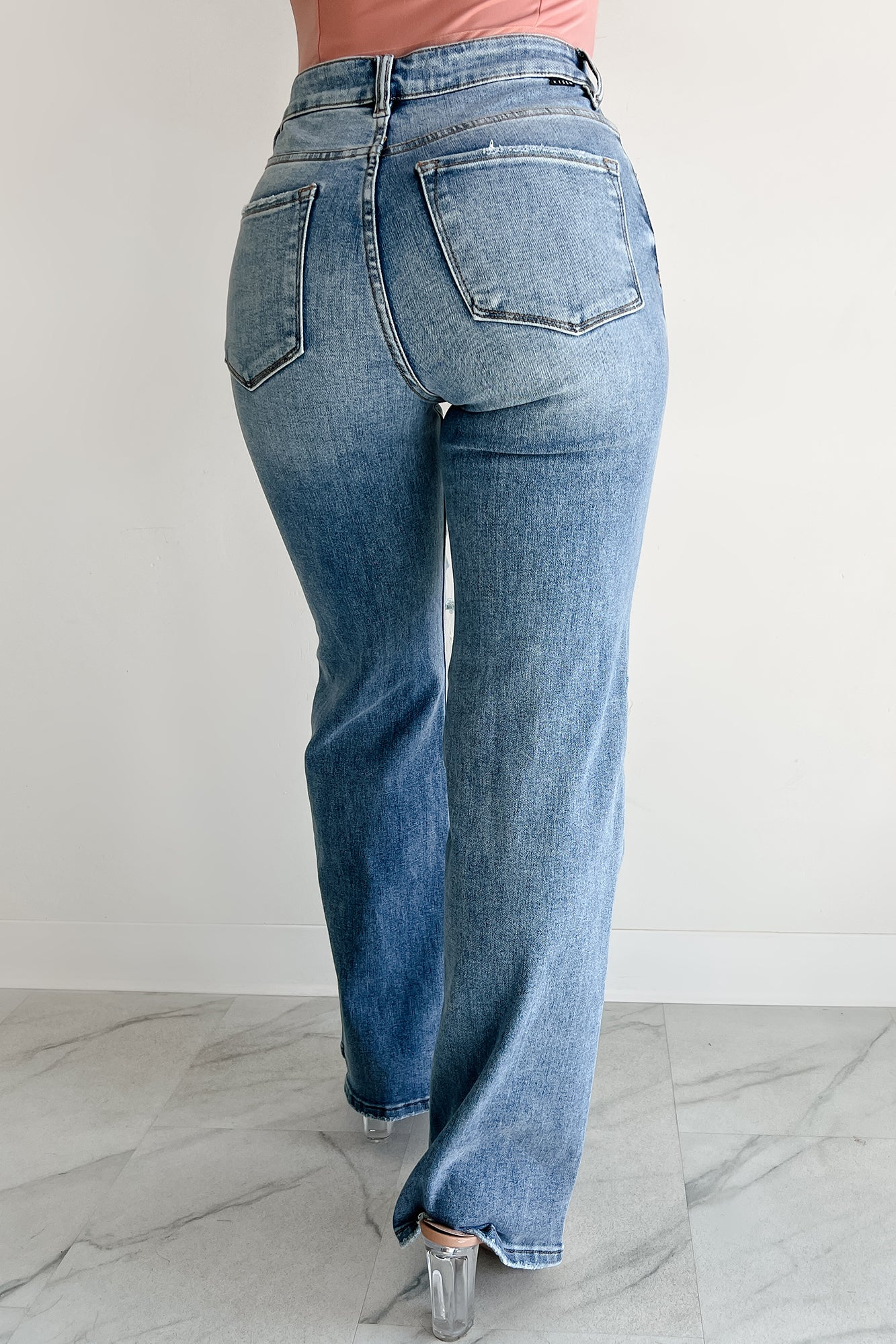 Dolly High Rise Straight Leg Distressed Risen Jeans (Medium)-The Formal Wear