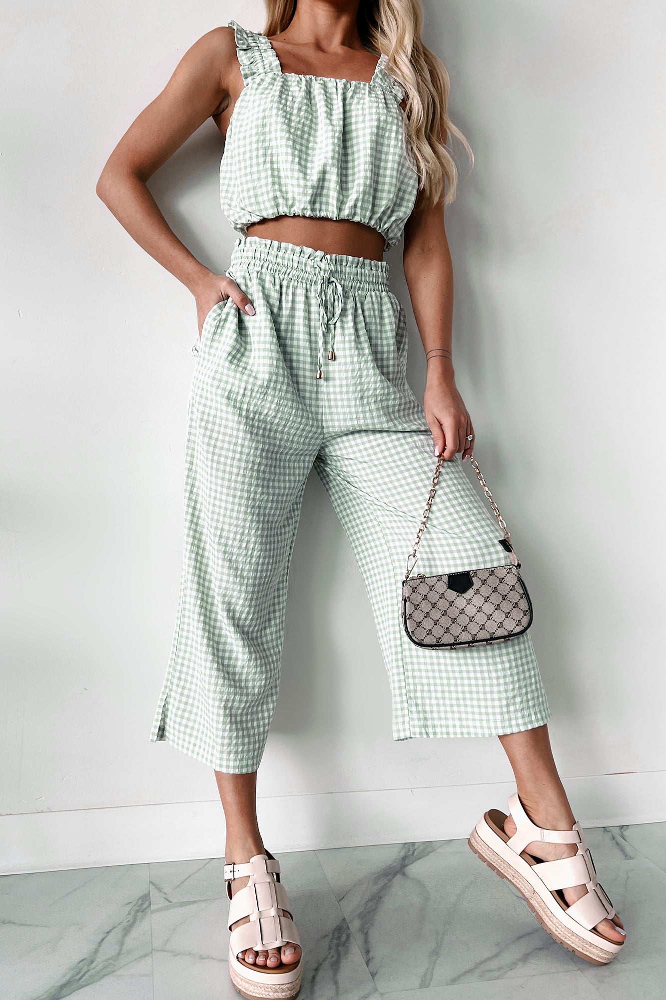 Armondo Gingham Crop Pants (Sage)-The Formal Wear