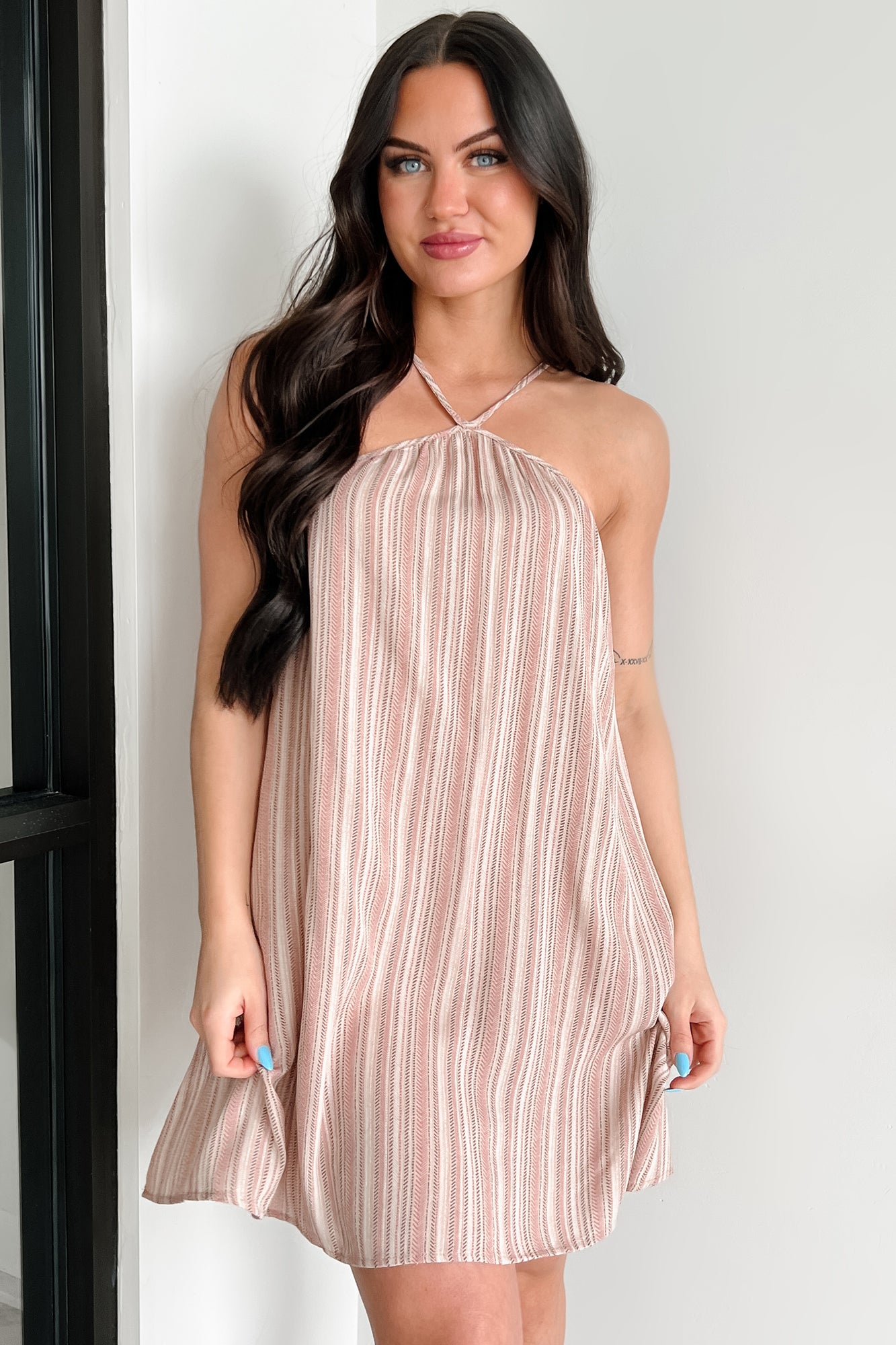 Breezy & Blooming Printed Halter Mini Dress (Rose)-The Formal Wear
