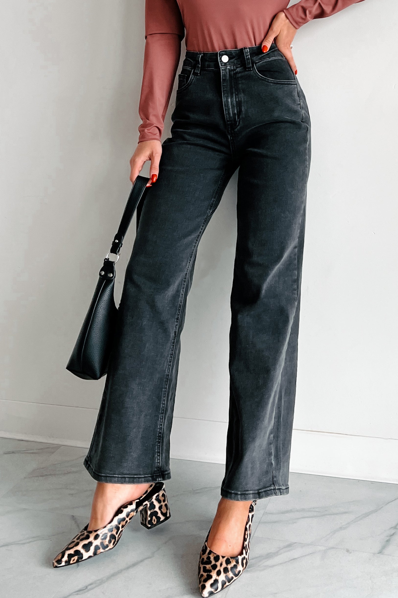 Tyelee TheFormalWear Original Non-Distressed Wide Leg Jeans (Washed Black)-The Formal Wear