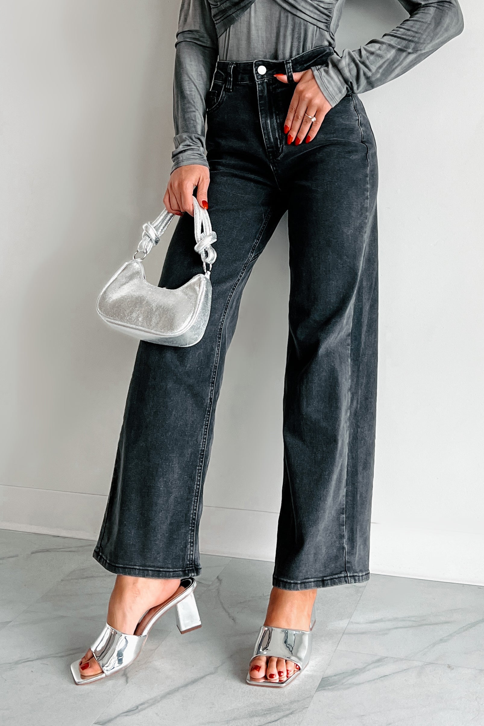 Tyelee TheFormalWear Original Non-Distressed Wide Leg Jeans (Washed Black)-The Formal Wear