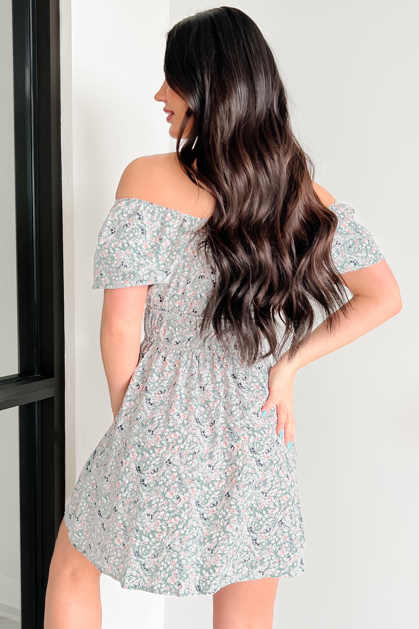 Wildflower Wish Puff Sleeve Floral Mini Dress (Sage/Multi)-The Formal Wear