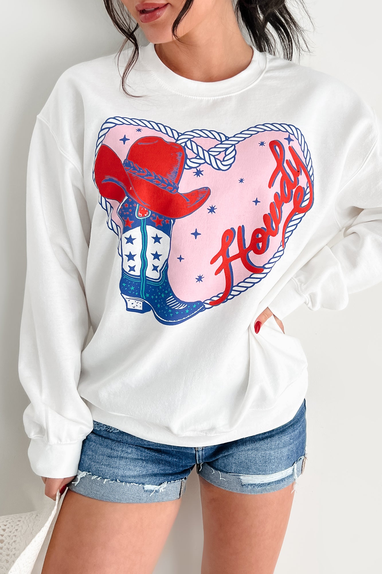 Howdy Romance Graphic Sweatshirt (White)-The Formal Wear