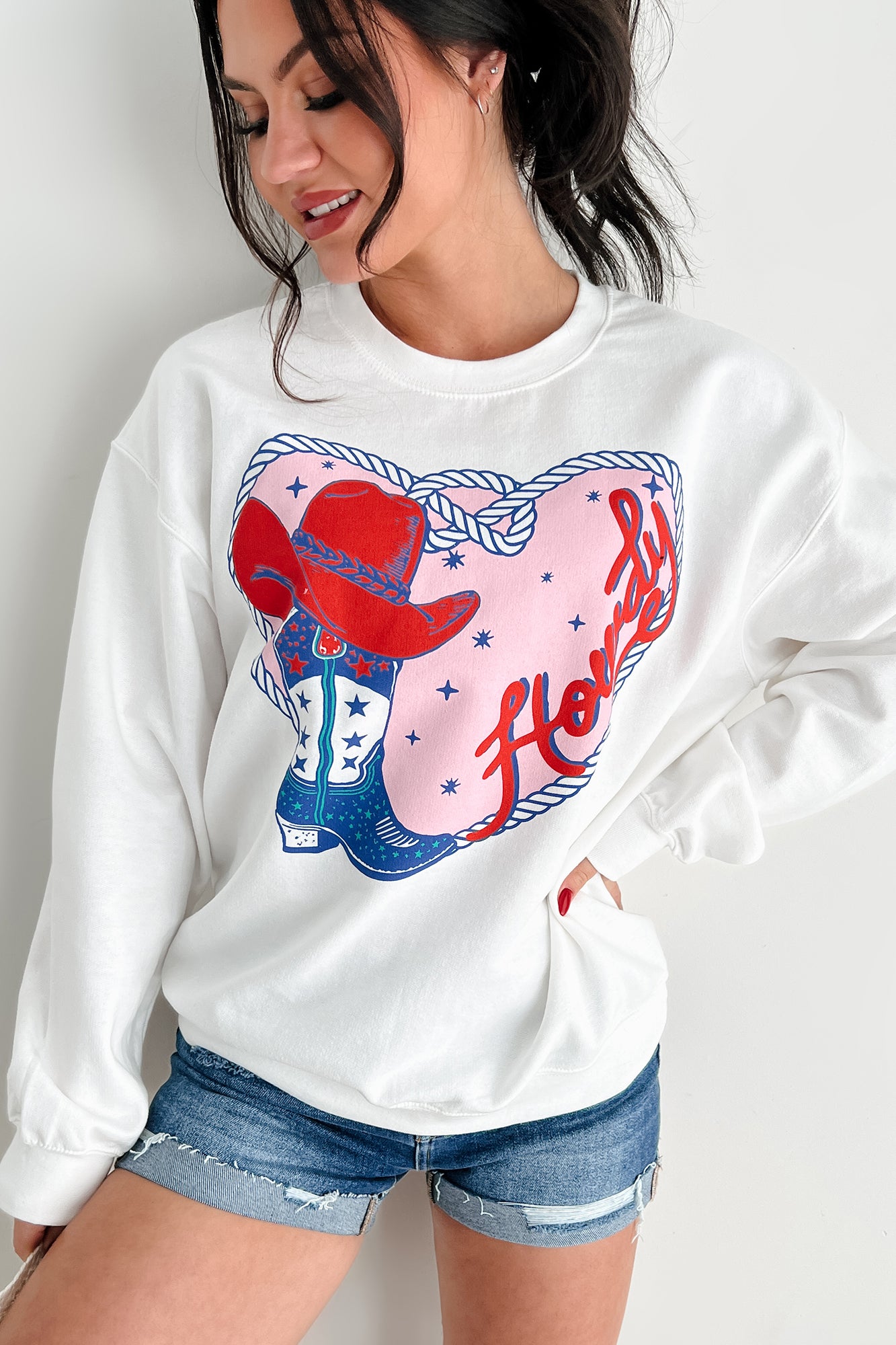 Howdy Romance Graphic Sweatshirt (White)-The Formal Wear