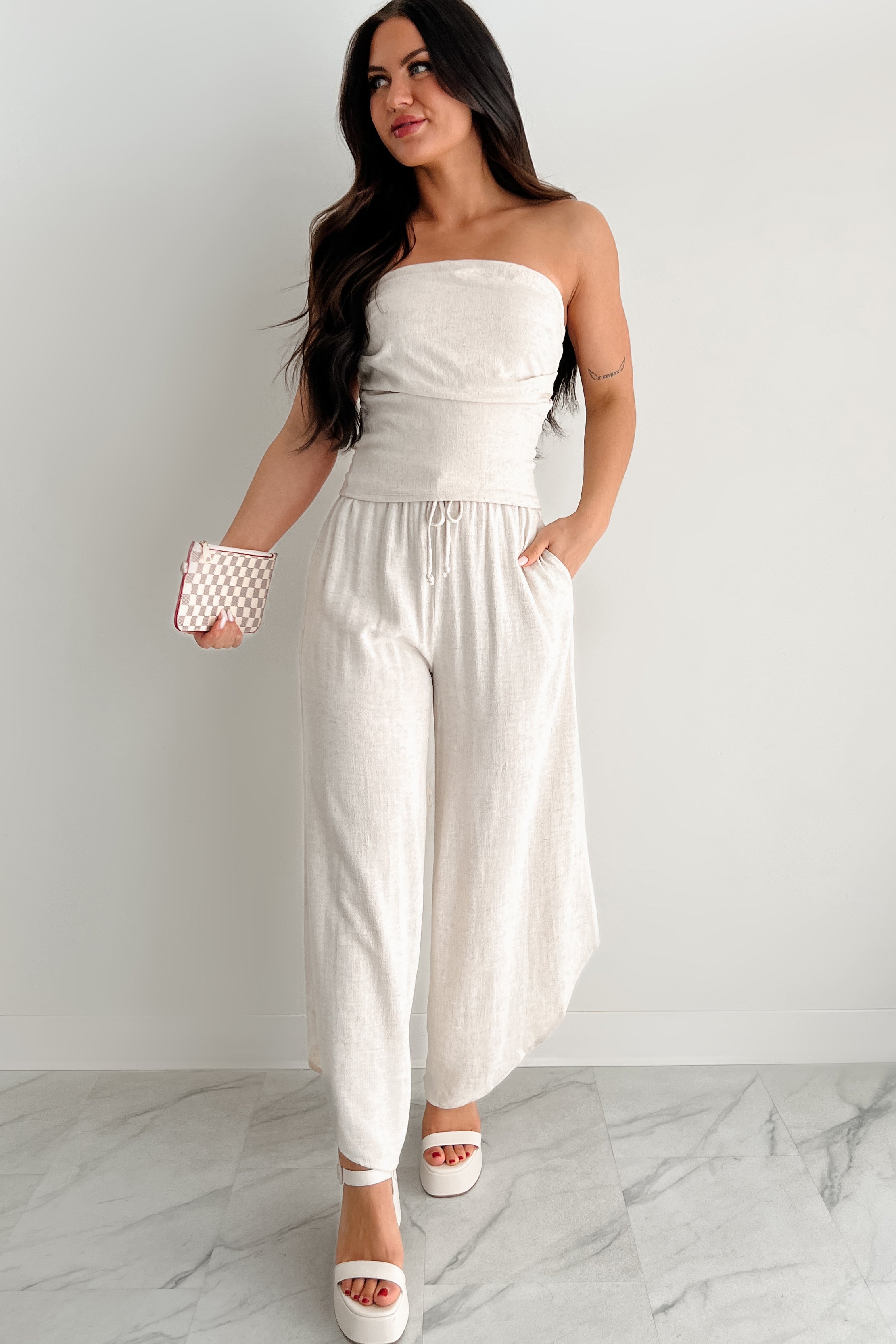Breezy Hour High Rise Linen Pants (Oat)-The Formal Wear