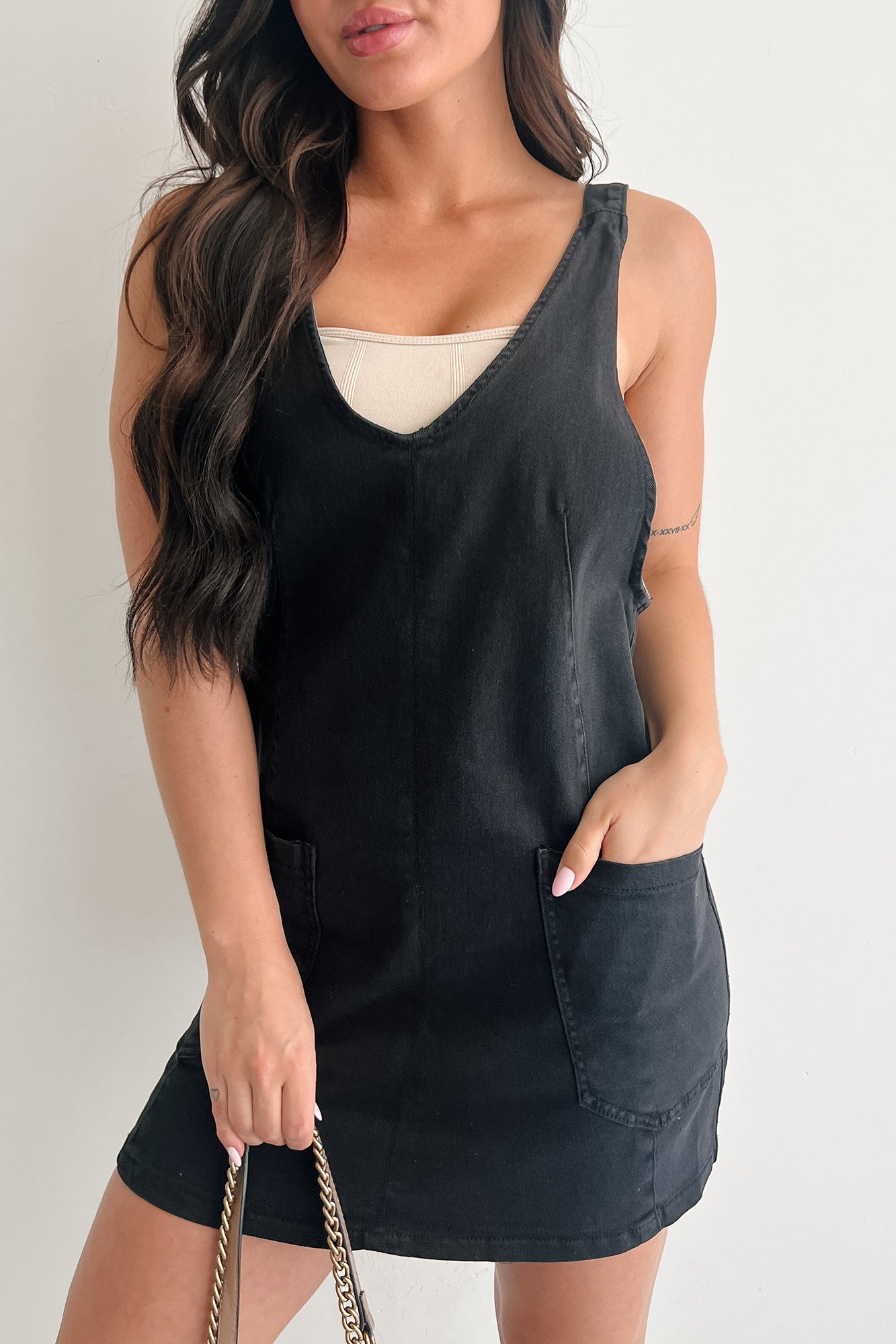 Living Steady Denim Overall Dress (Black)-The Formal Wear