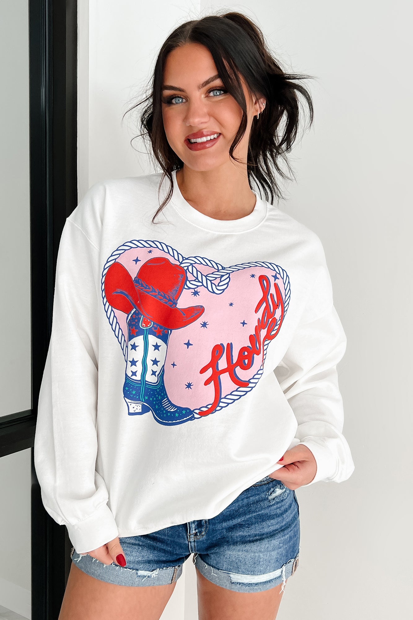Howdy Romance Graphic Sweatshirt (White)-The Formal Wear