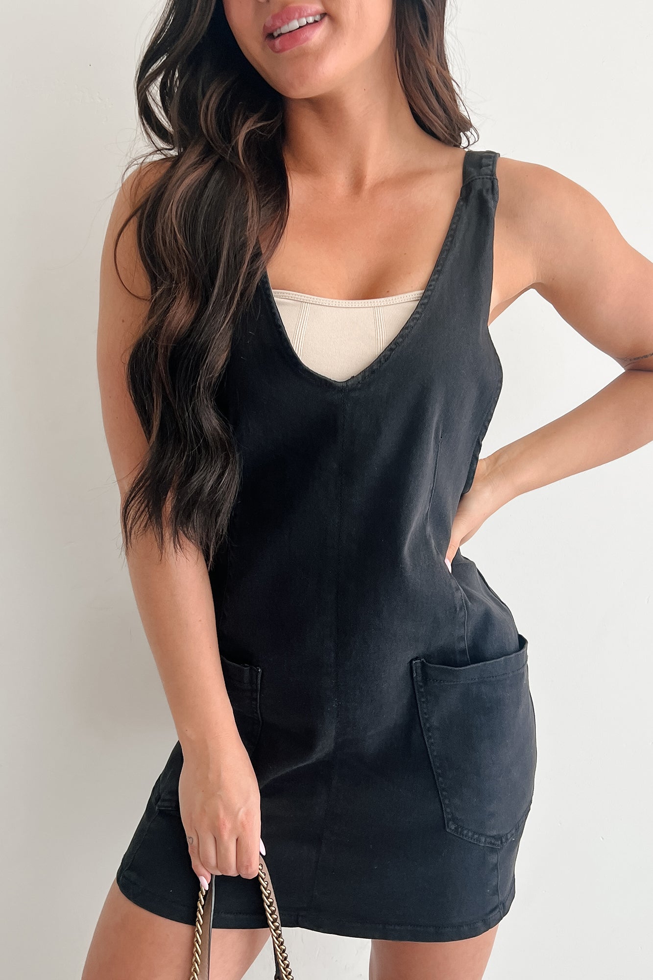 Living Steady Denim Overall Dress (Black)-The Formal Wear