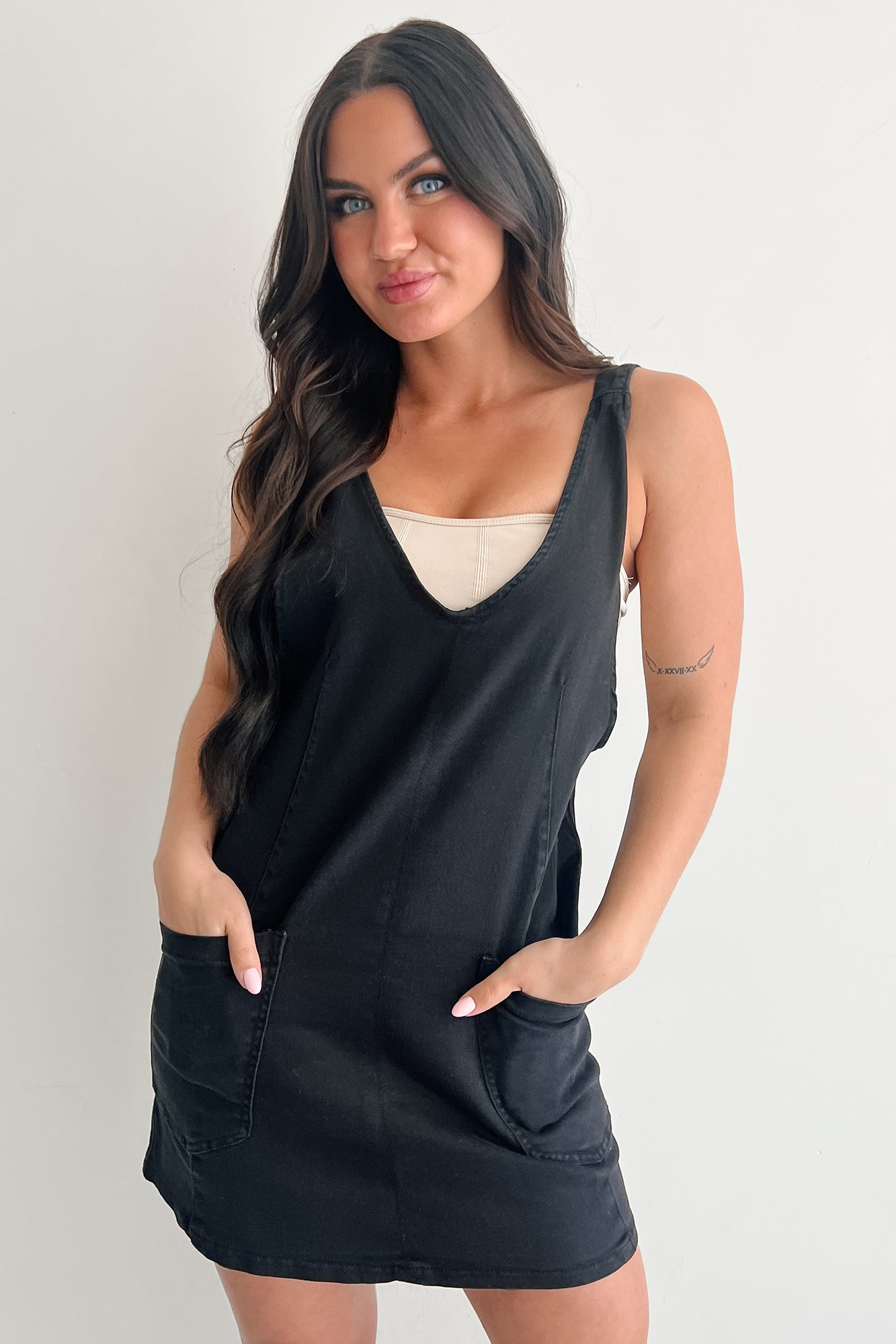 Living Steady Denim Overall Dress (Black)-The Formal Wear
