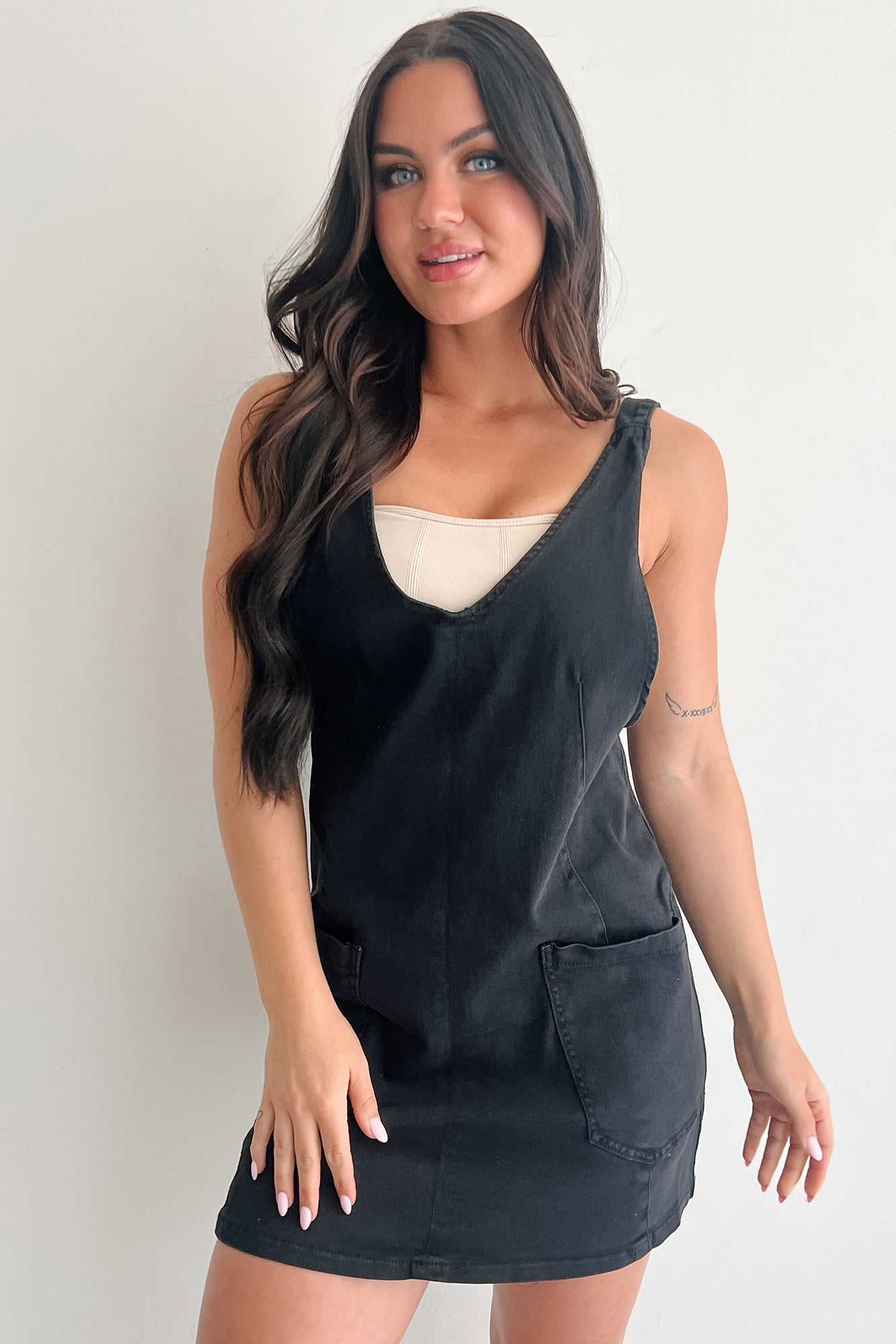 Living Steady Denim Overall Dress (Black)-The Formal Wear