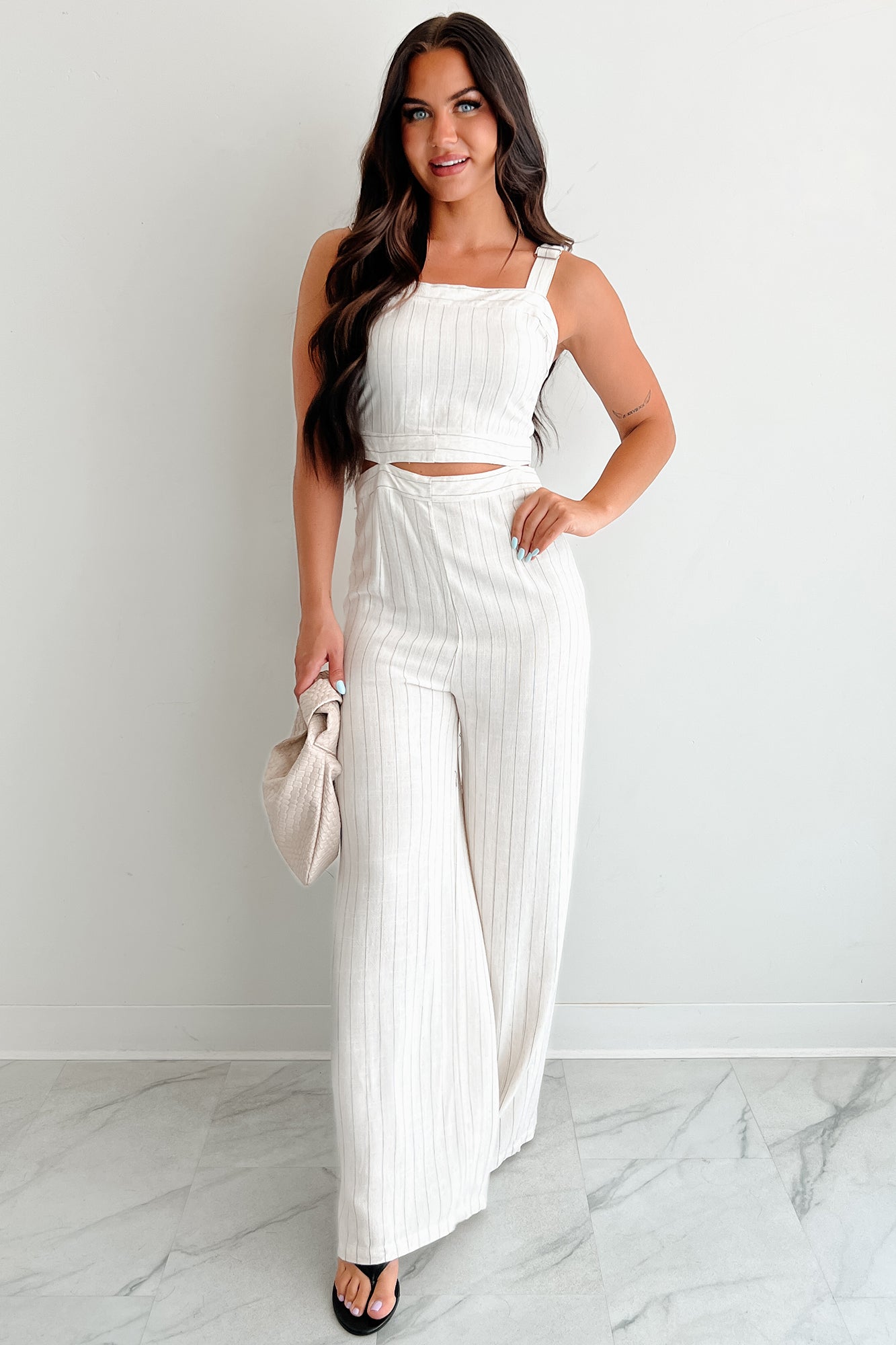 Days Like This Striped Cut-Out Jumpsuit (Oatmeal)-The Formal Wear