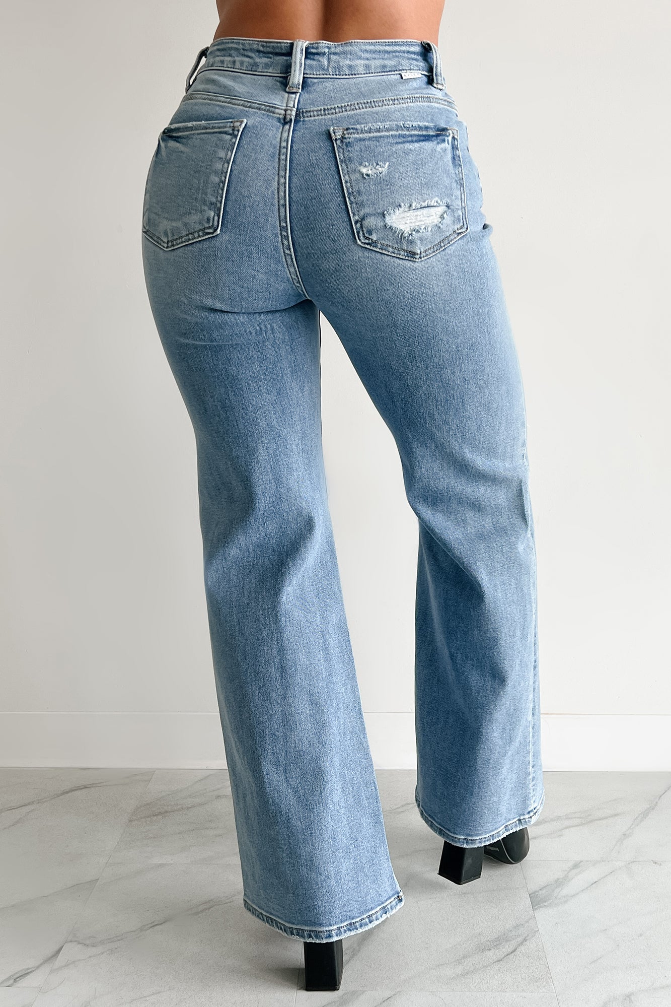 Desirae High Rise Wide Leg Risen Jeans (Light)-The Formal Wear