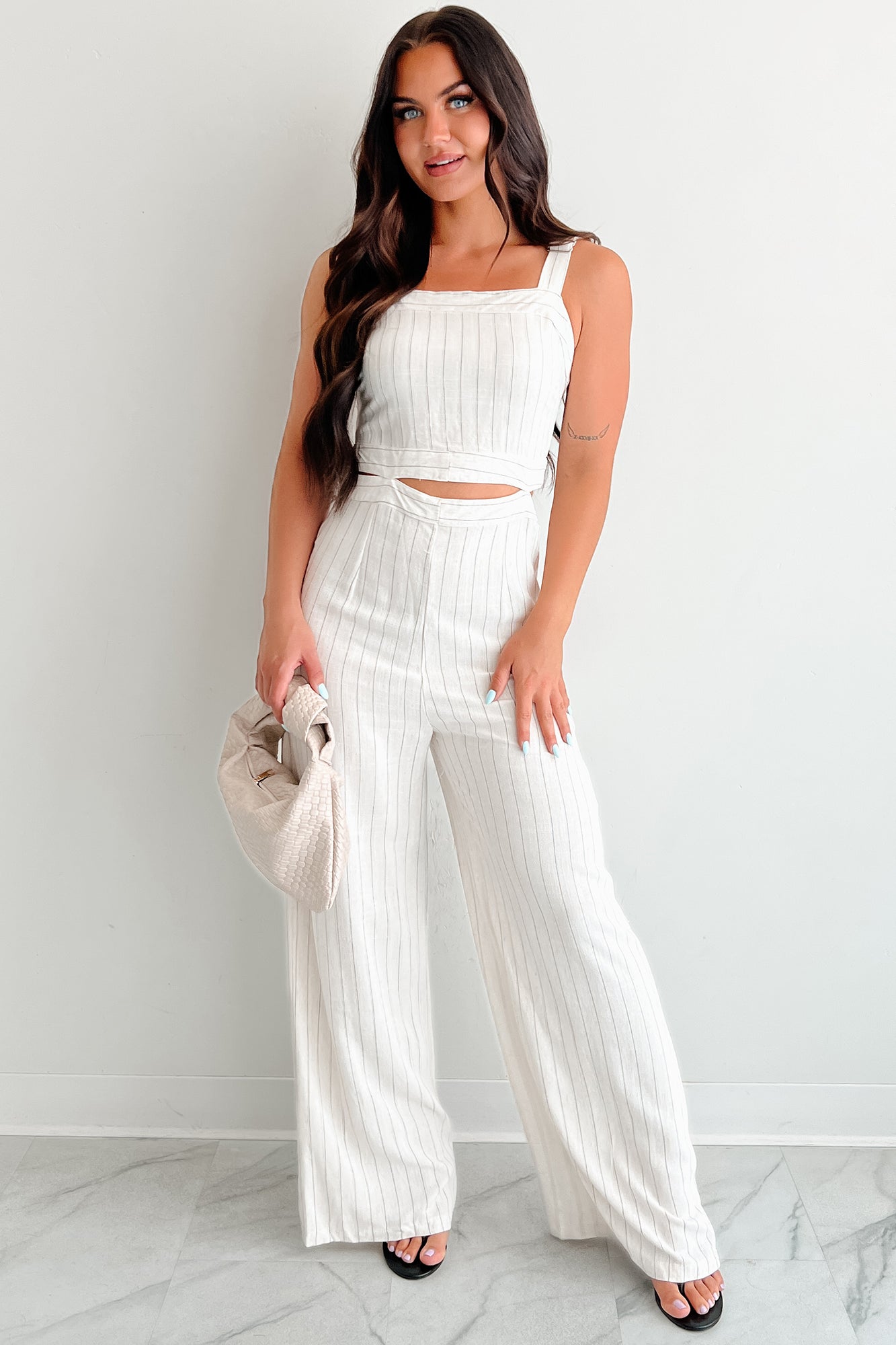 Days Like This Striped Cut-Out Jumpsuit (Oatmeal)-The Formal Wear