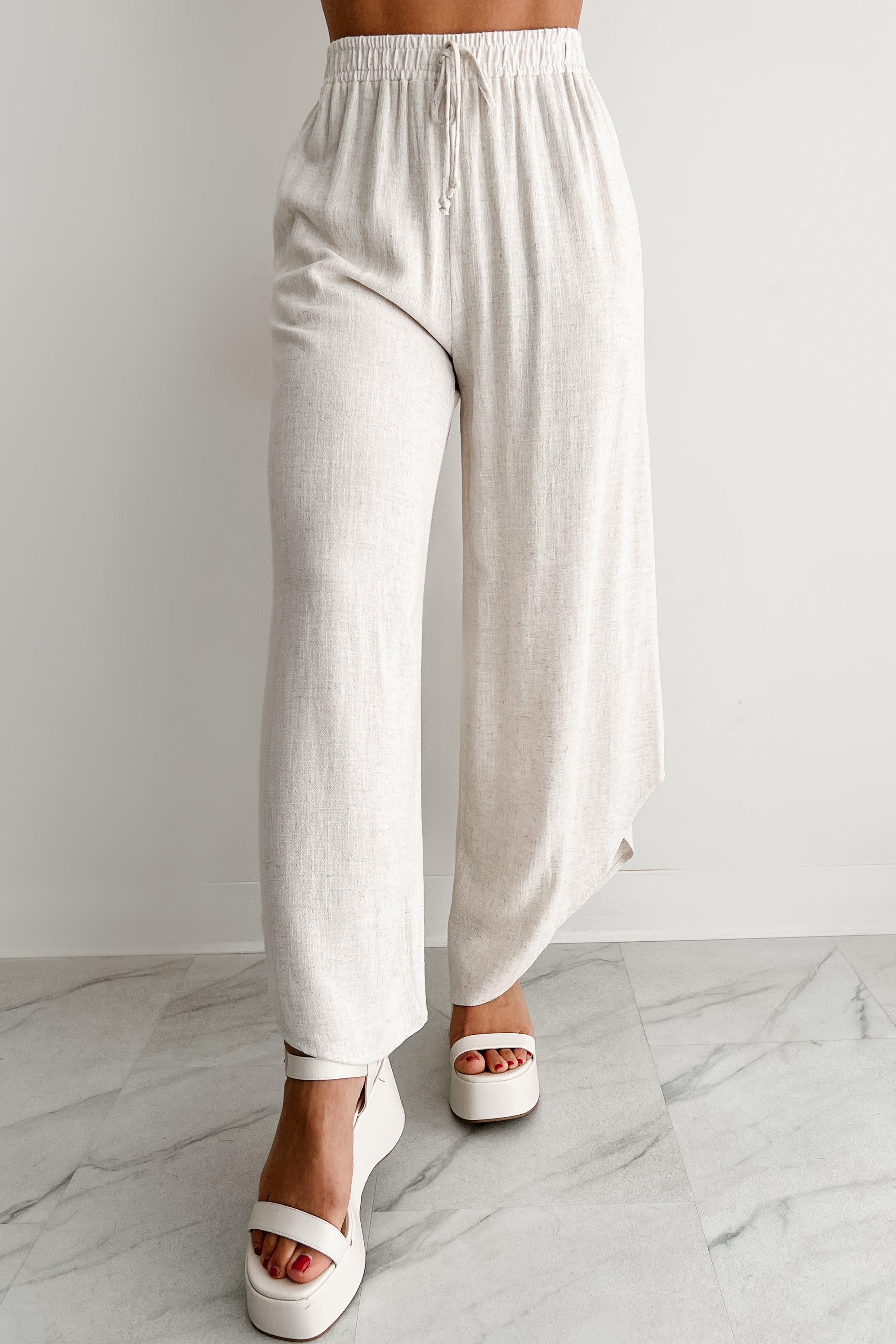 Breezy Hour High Rise Linen Pants (Oat)-The Formal Wear
