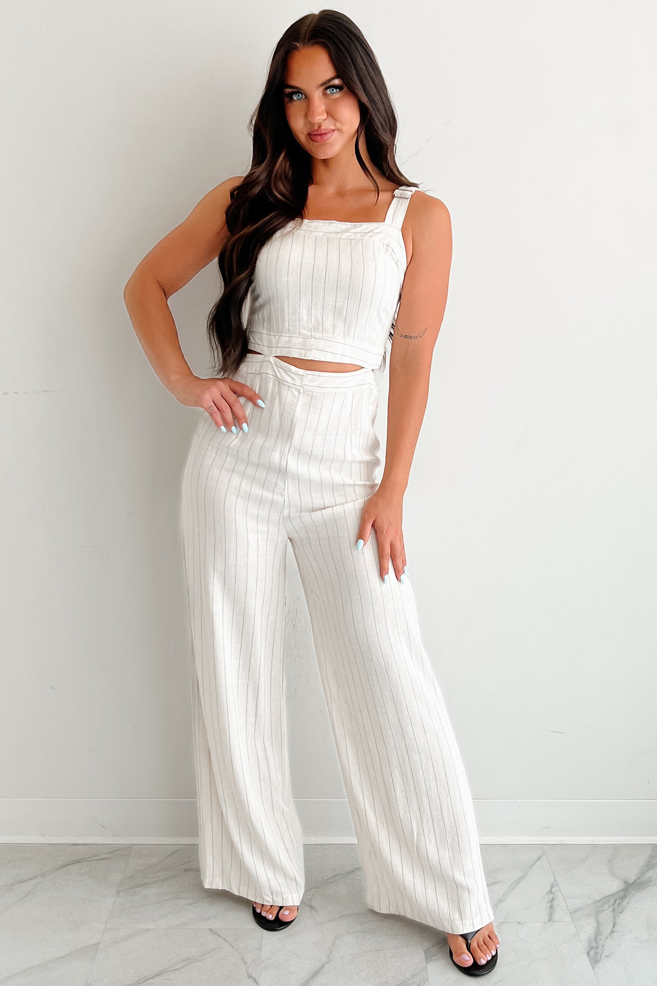 Days Like This Striped Cut-Out Jumpsuit (Oatmeal)-The Formal Wear