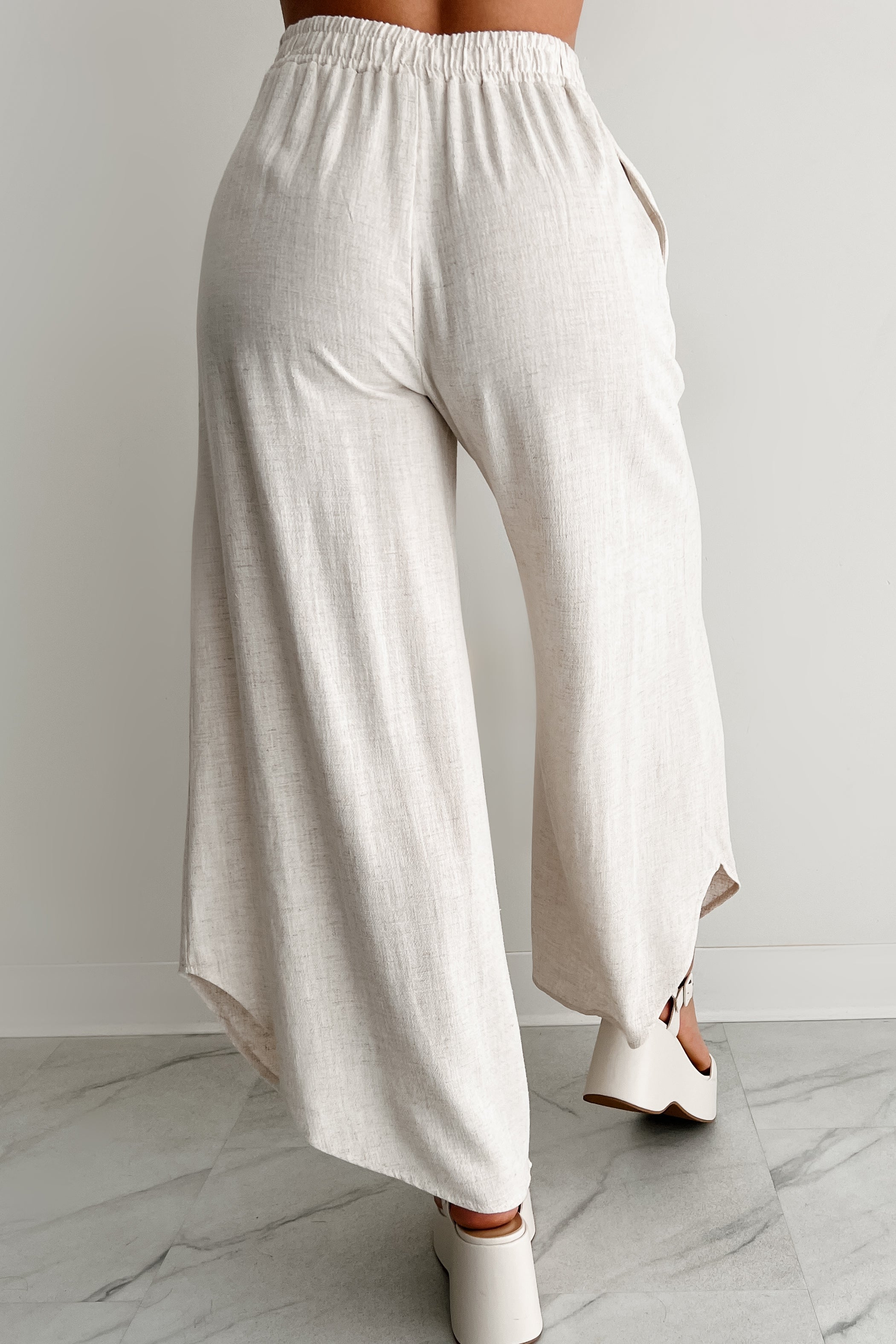 Breezy Hour High Rise Linen Pants (Oat)-The Formal Wear