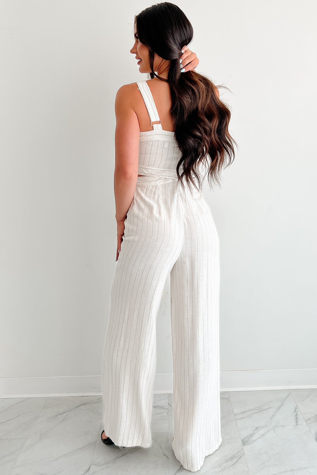 Days Like This Striped Cut-Out Jumpsuit (Oatmeal)-The Formal Wear