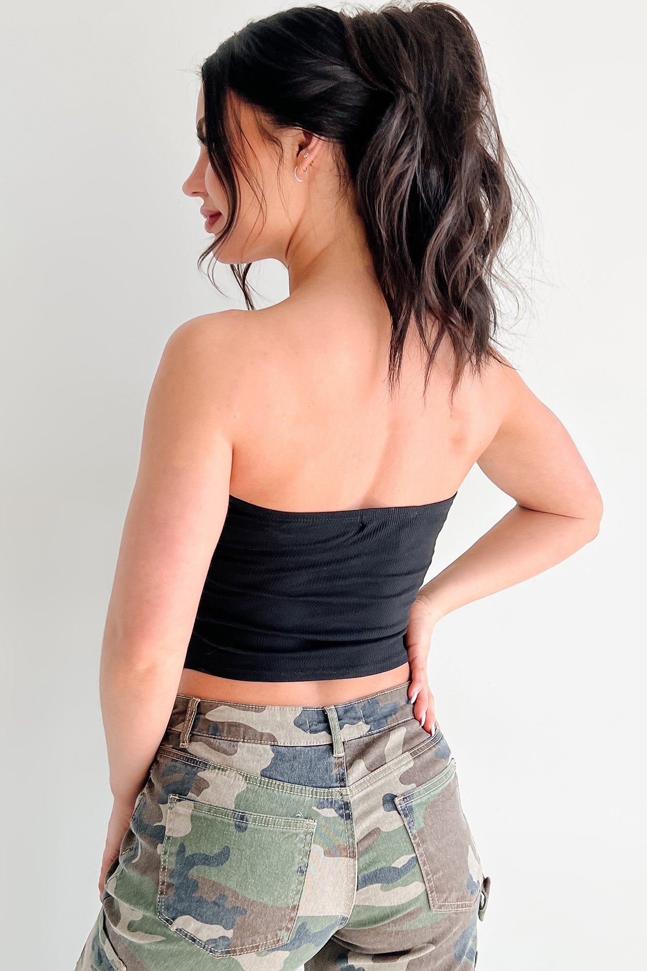 Count Me In Side Ruched Asymmetric Tube Top (Black)-The Formal Wear