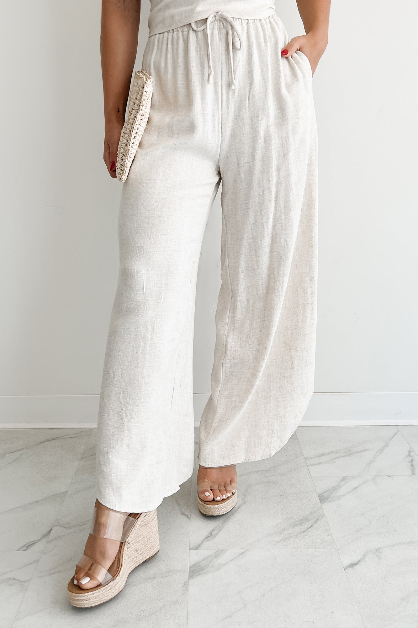 Breezy Hour High Rise Linen Pants (Oat)-The Formal Wear