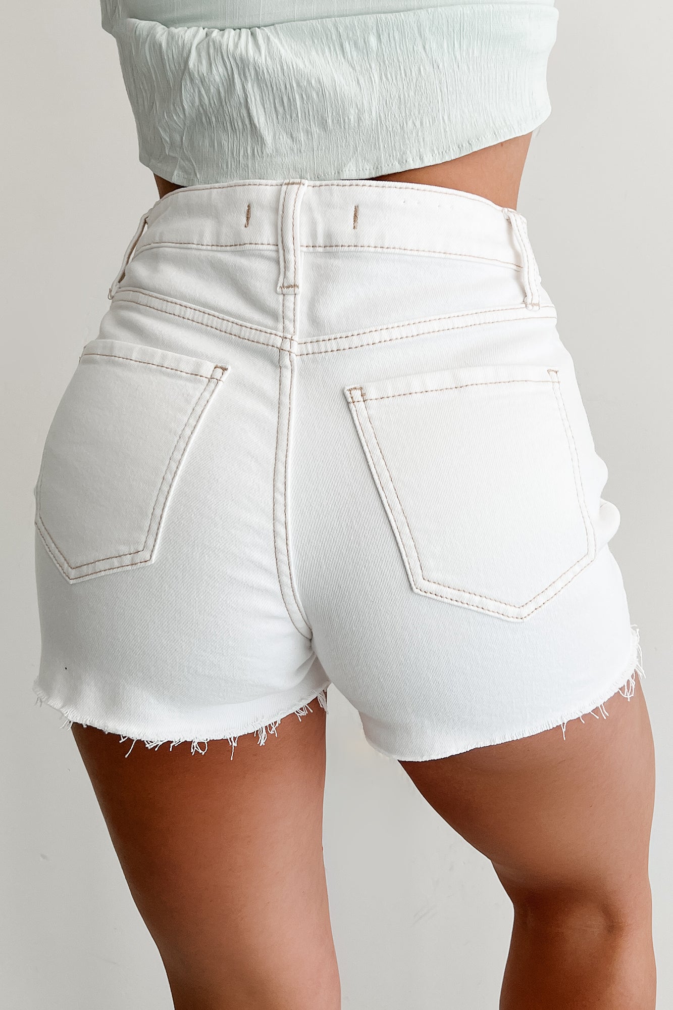 Albus High Rise Cut Hem Denim Mini Shorts (White)-The Formal Wear