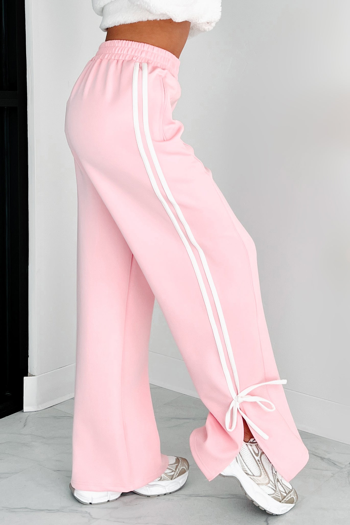 Powerplay Bow Detail Track Pants (Pink/White)-The Formal Wear