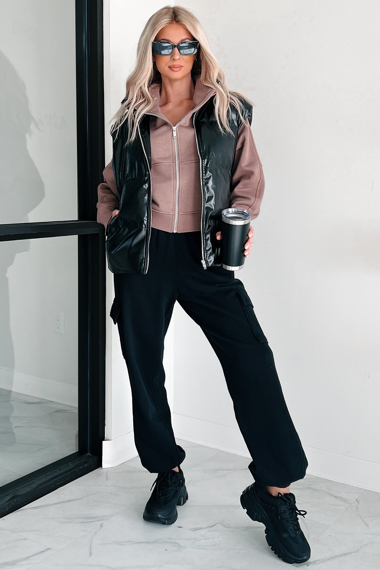 Put You In Your Place Patent Leather Puffer Vest (Black)-The Formal Wear