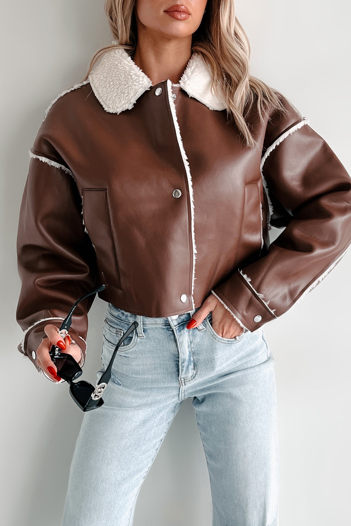 Zayna Faux Leather Jacket (Brown)-The Formal Wear