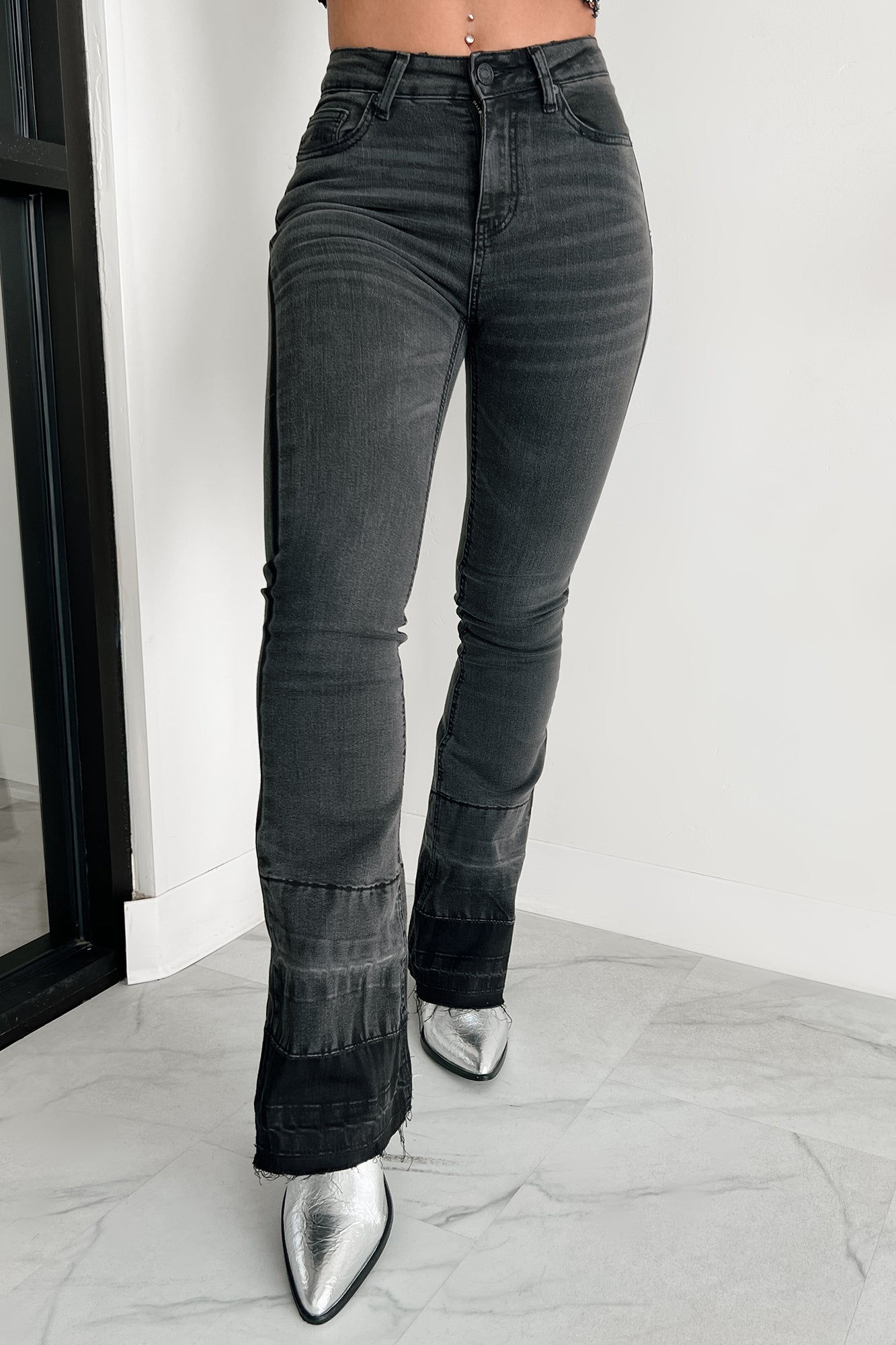Valkyrie High Rise Flare Indigo Reign Jeans (Black)-The Formal Wear