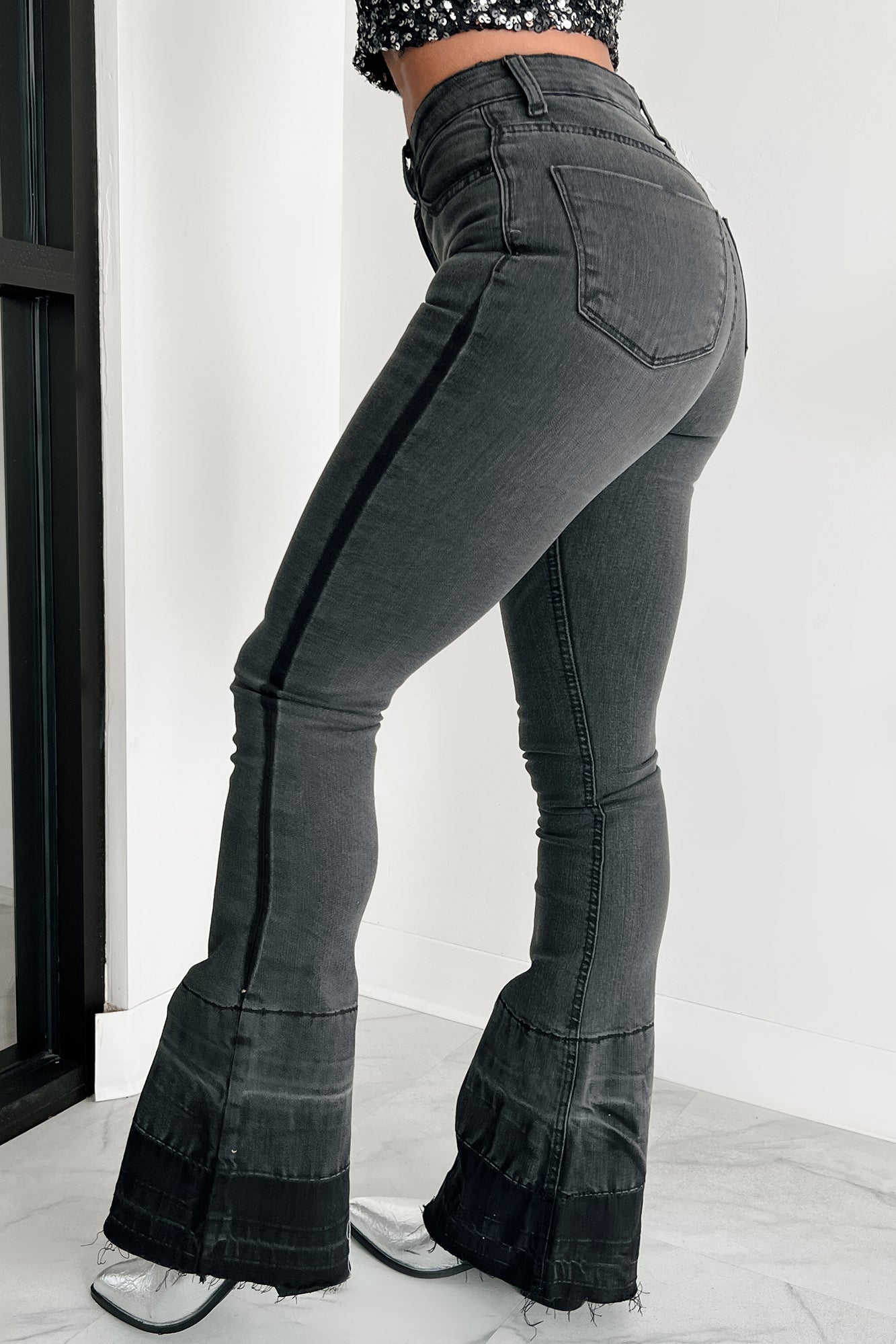 Valkyrie High Rise Flare Indigo Reign Jeans (Black)-The Formal Wear