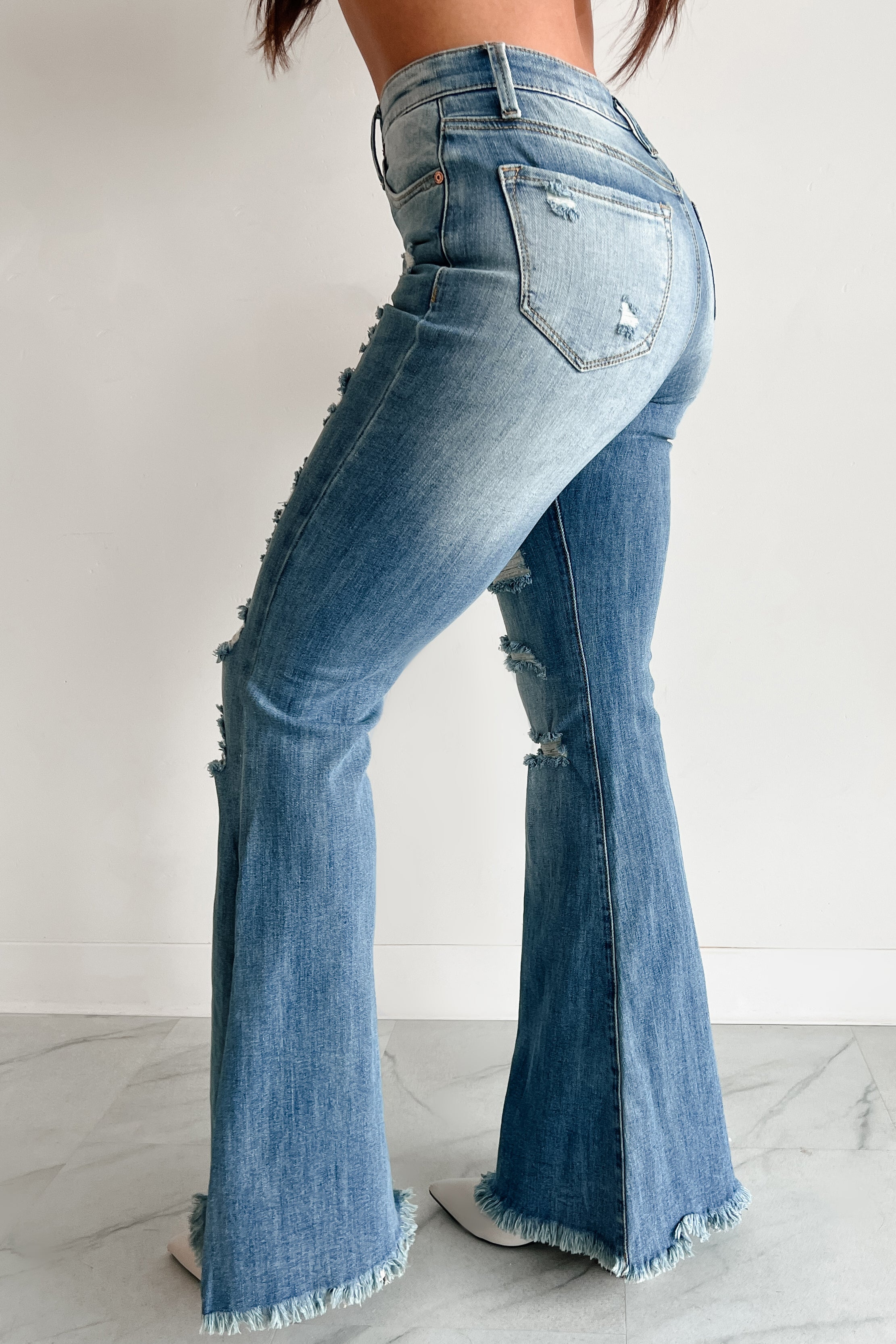 Zora Special A High Rise Distressed Tummy Control Flare Jeans (Medium)-The Formal Wear