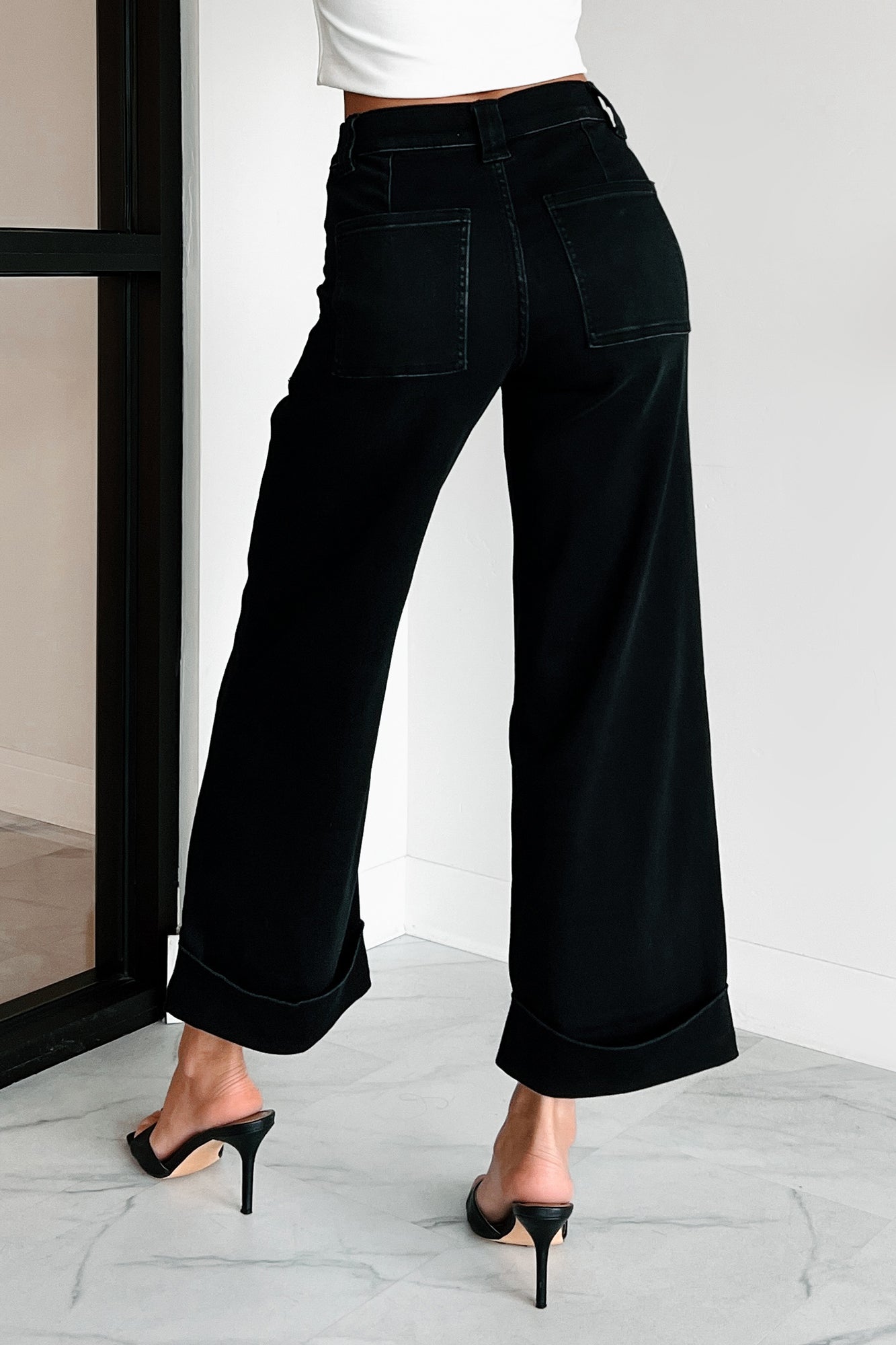 Graham Vervet High Rise Cuffed Wide Leg Jeans (Black)-The Formal Wear