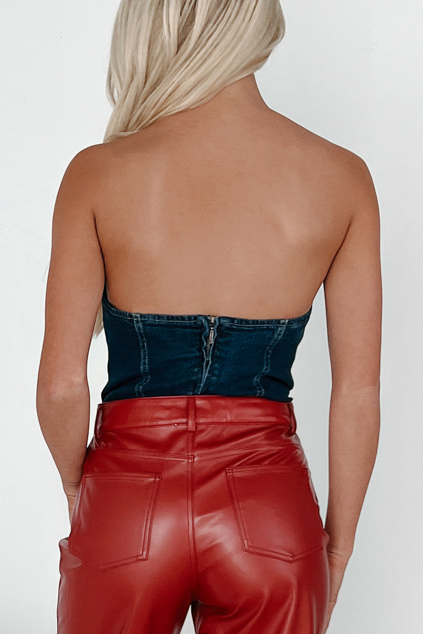 Queen Of Confidence Denim Corset Top (Dark Denim)-The Formal Wear