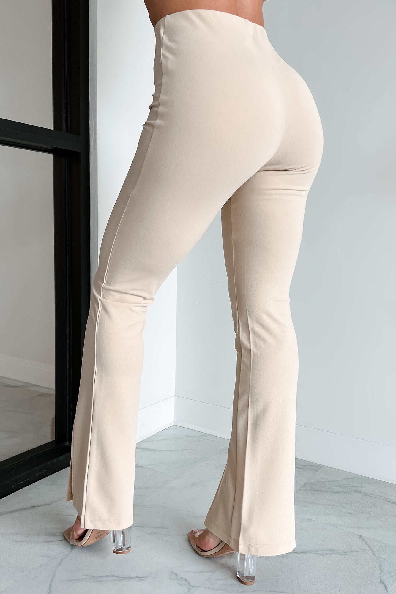 Pure Class Pintuck Hem Slit Pants (Sand)-The Formal Wear