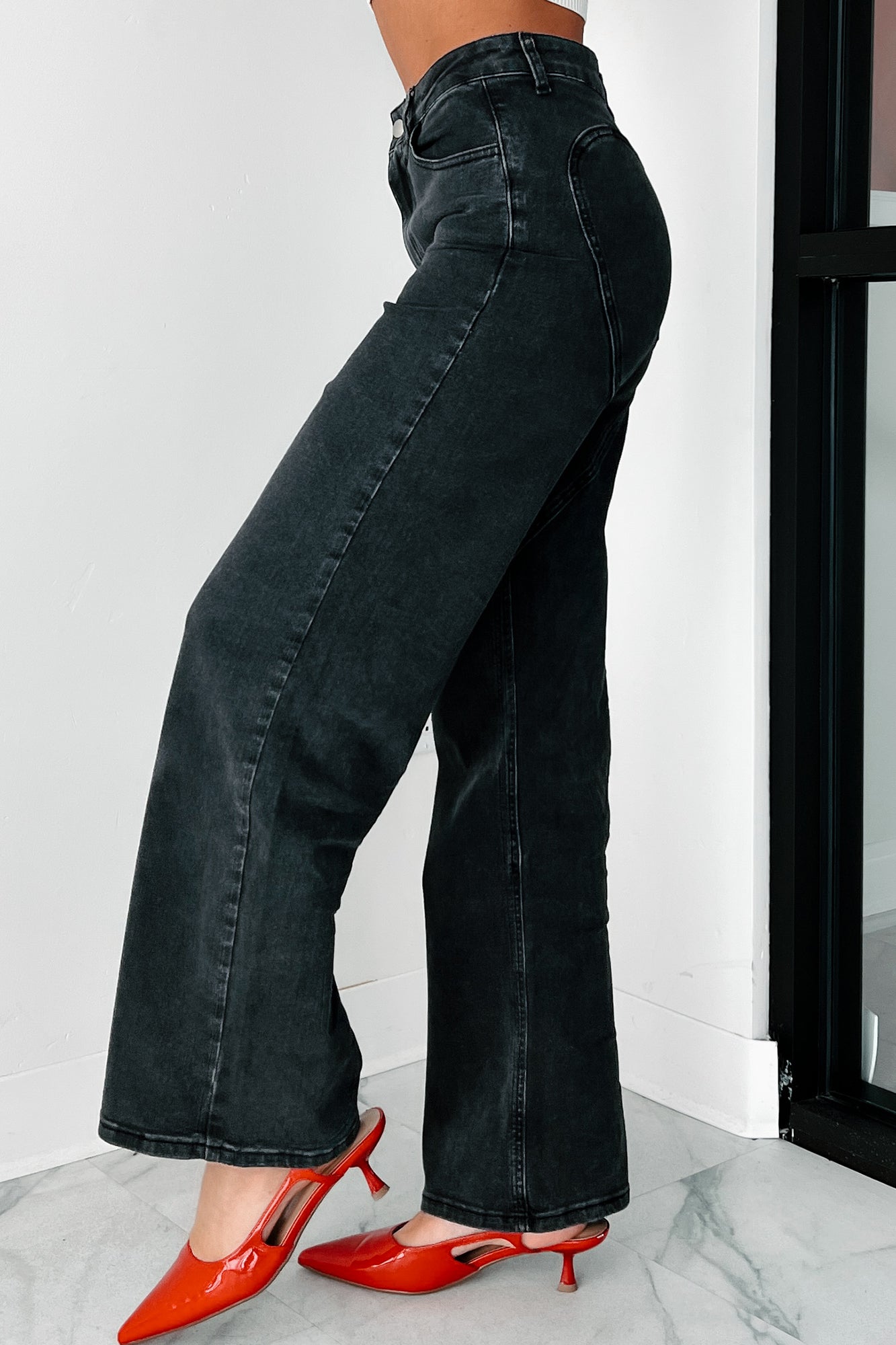 Tyelee TheFormalWear Original Non-Distressed Wide Leg Jeans (Washed Black)-The Formal Wear
