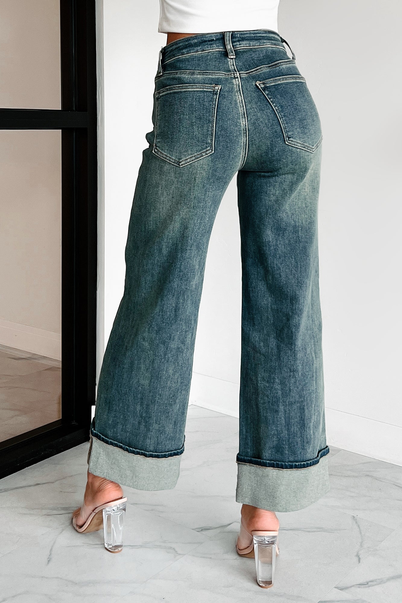 Aiden Special A High Rise Dirty Wash Wide Leg Jeans (Dark)-The Formal Wear