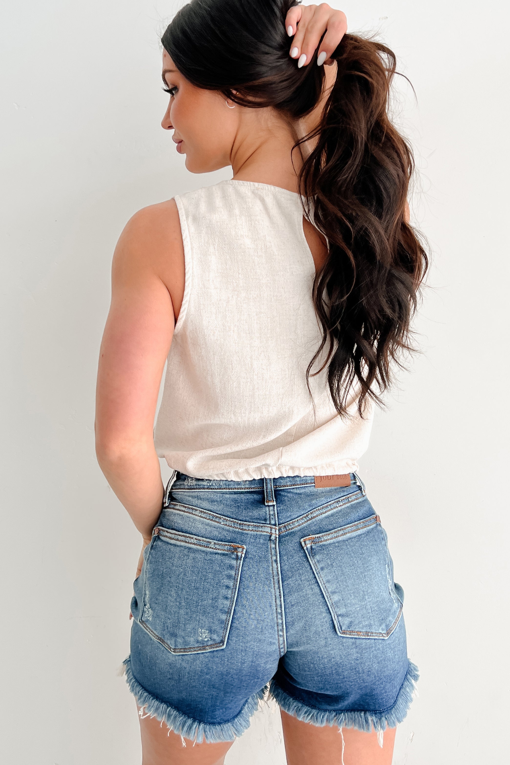 Earth Moments Sleeveless Linen Drawstring Top (Oat)-The Formal Wear