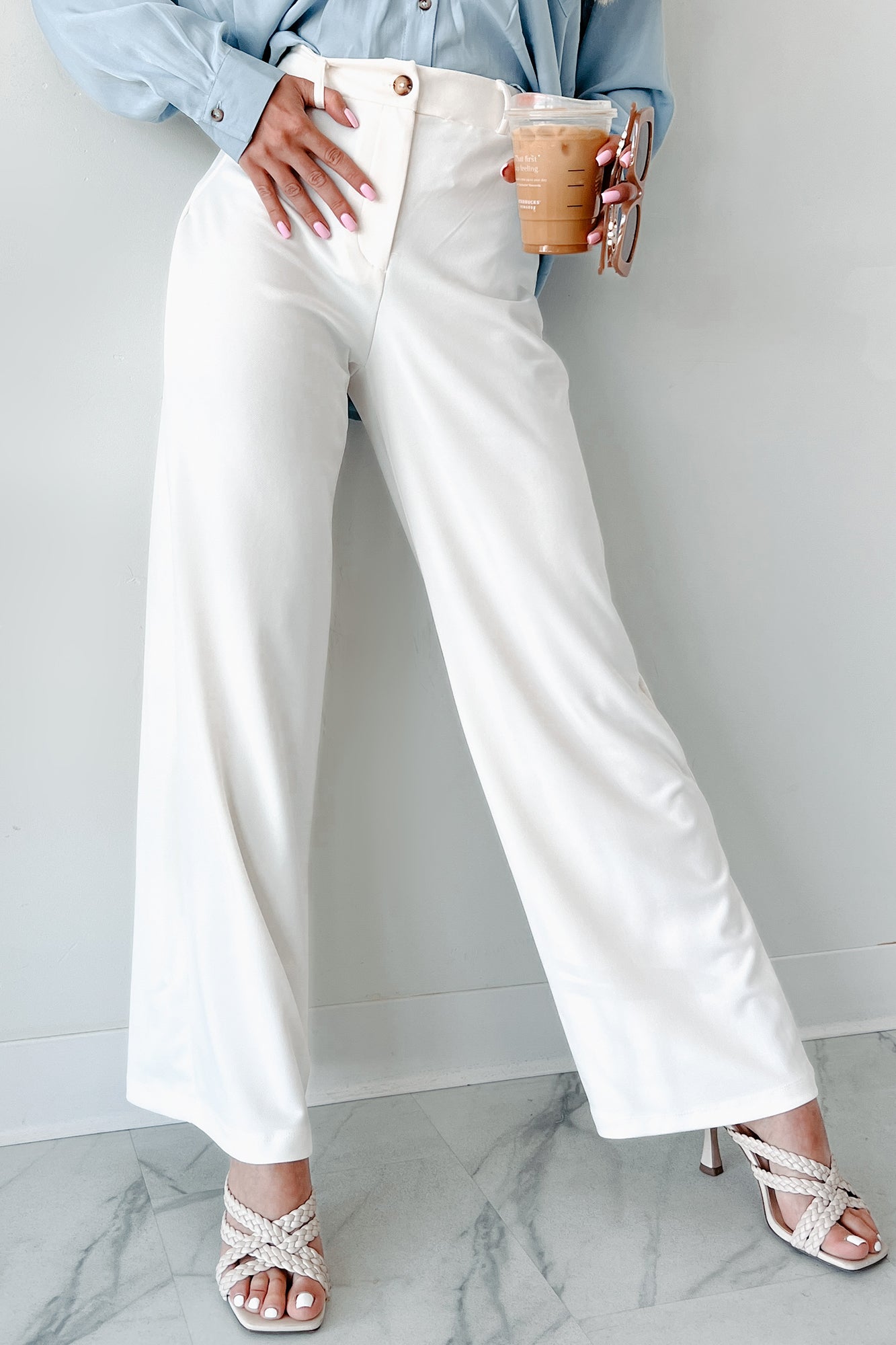 Working Together Wide Leg Pants (Off White)-The Formal Wear