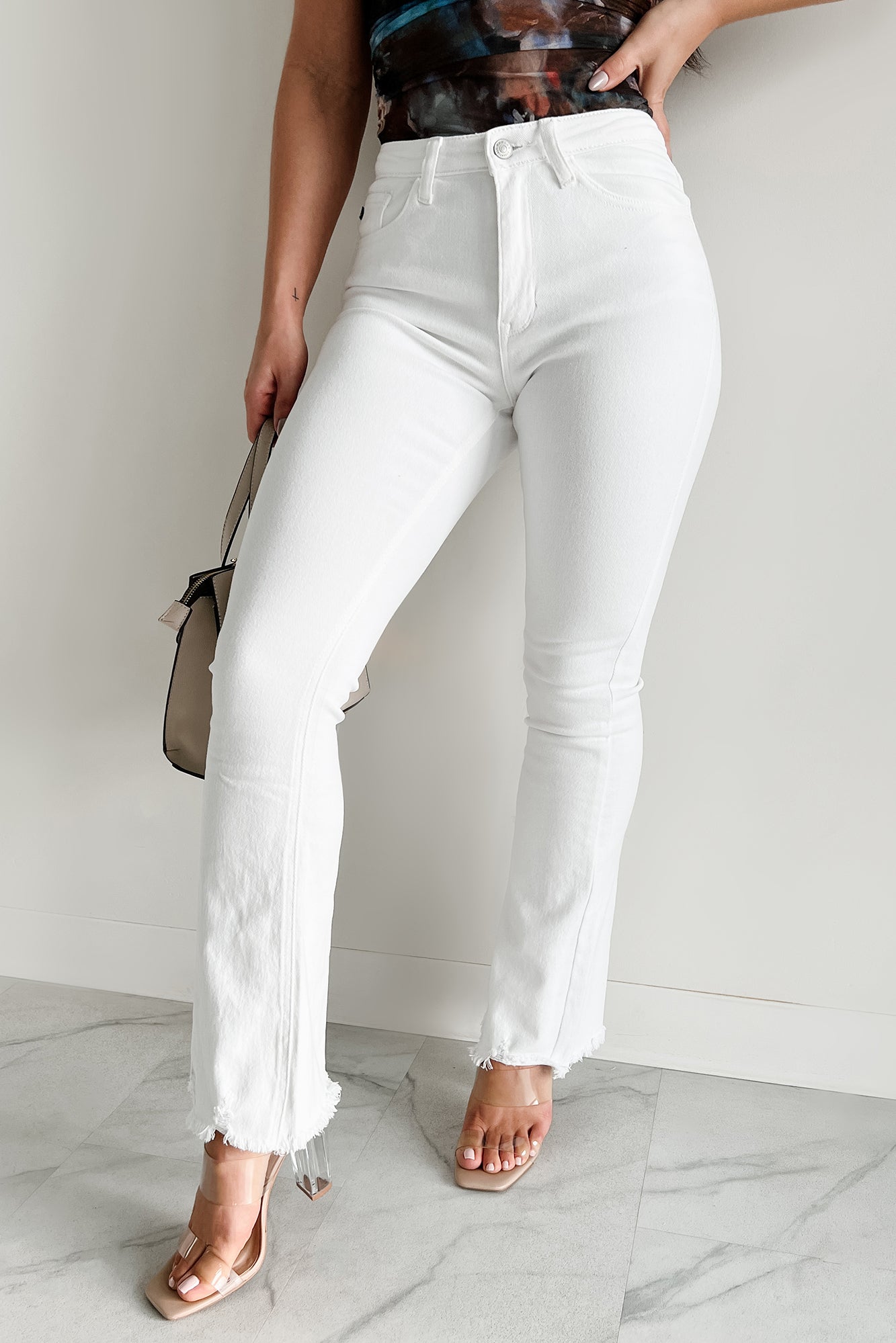 Brianca High Rise Kancan Bootcut Jeans (White)-The Formal Wear