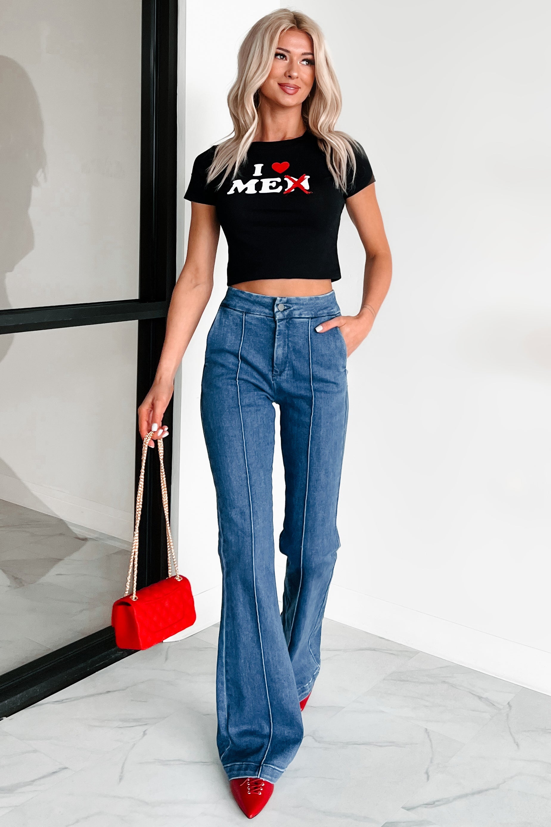 Abigail Special A High Rise Trouser Flare Jeans (Dark)-The Formal Wear