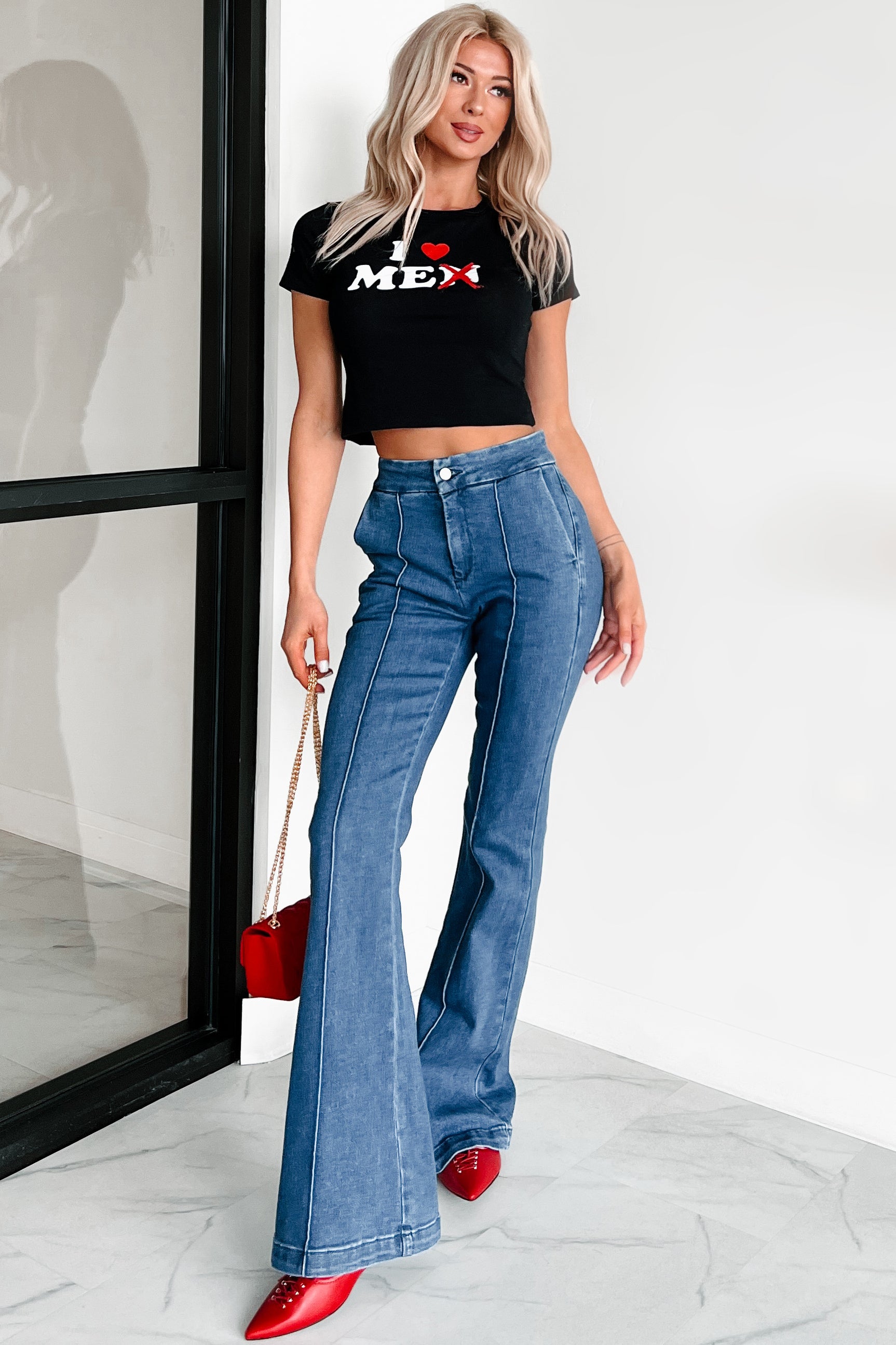 Abigail Special A High Rise Trouser Flare Jeans (Dark)-The Formal Wear