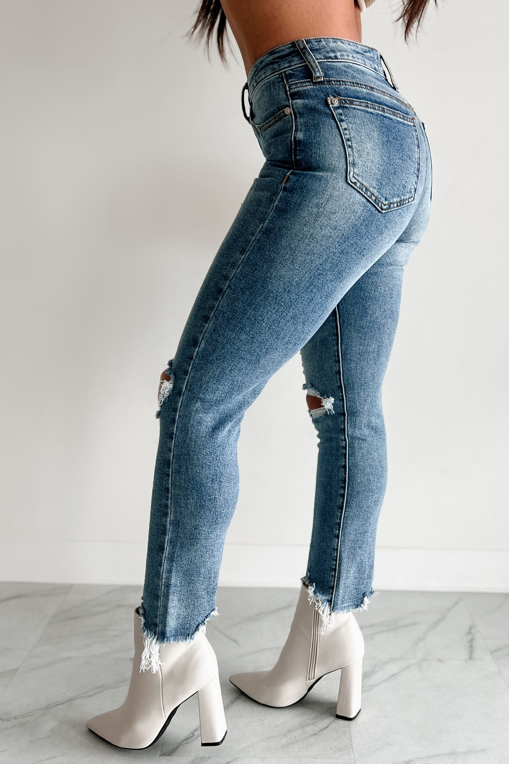 Tallie Mid Rise Distressed Slim Straight Special A Jeans (Medium Light)-The Formal Wear