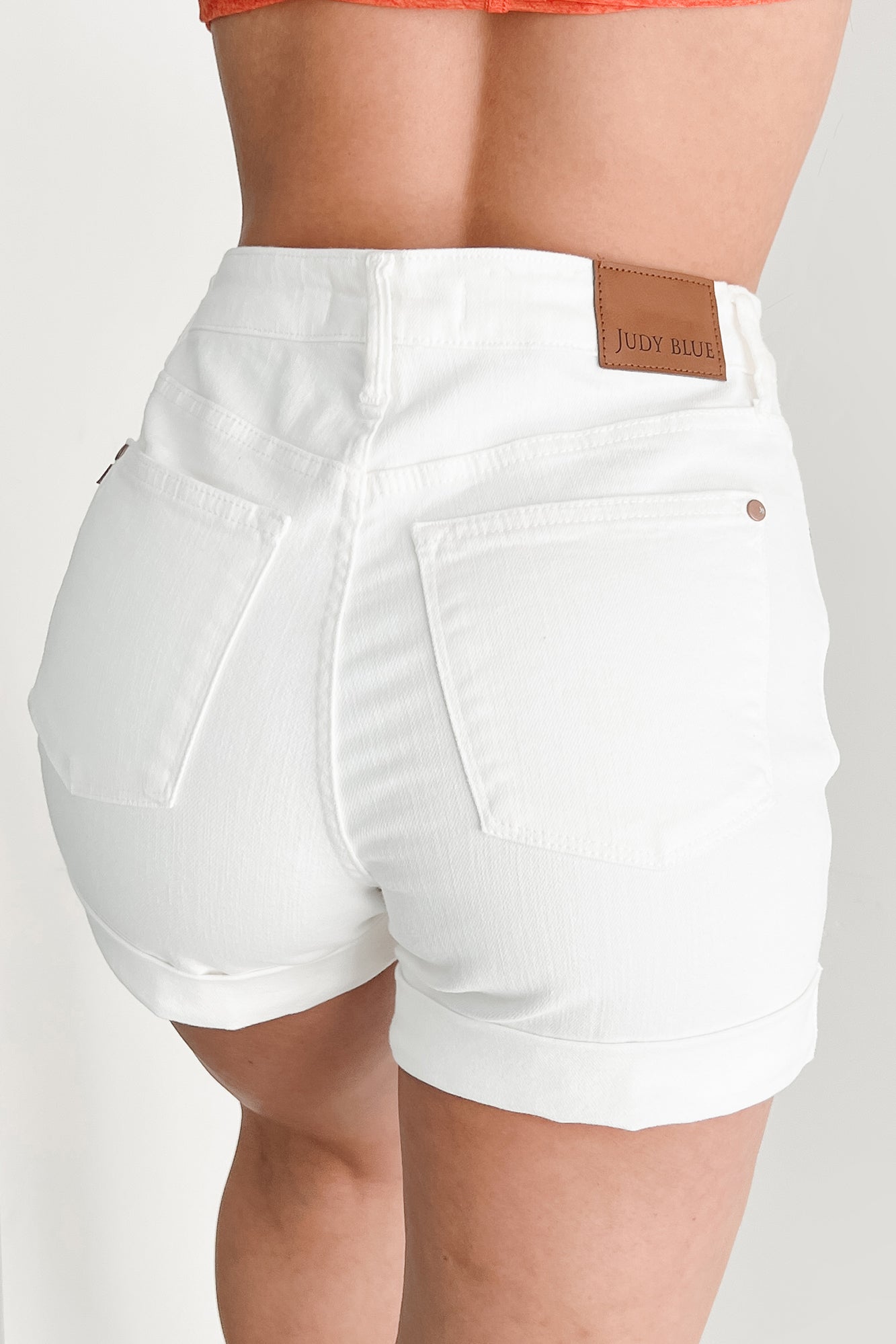 Vivian Judy Blue High Rise Cuffed Denim Shorts (White)-The Formal Wear