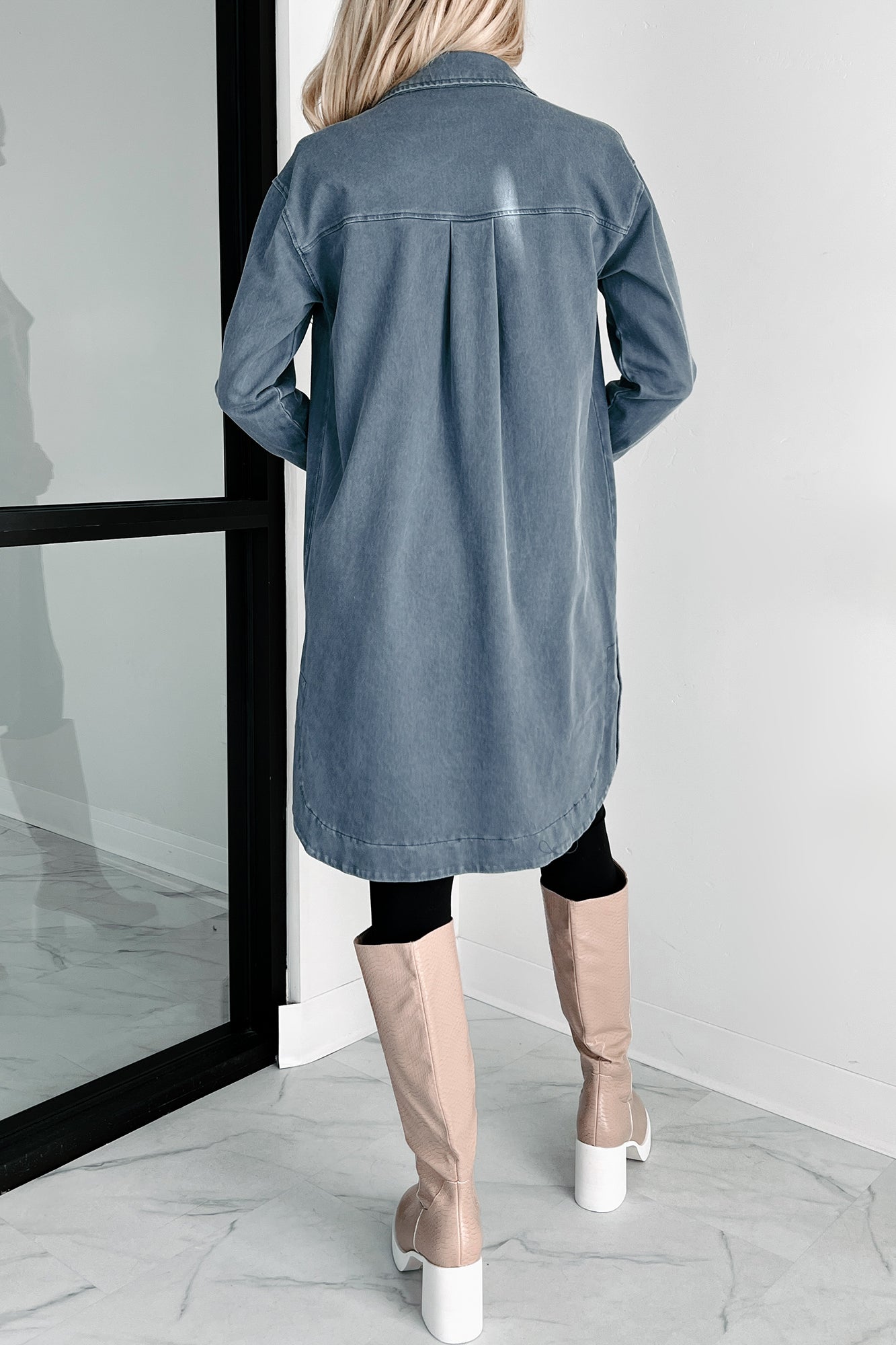 Reoccurring Dreams Vintage Wash Longline Shacket (Dark Slate)-The Formal Wear